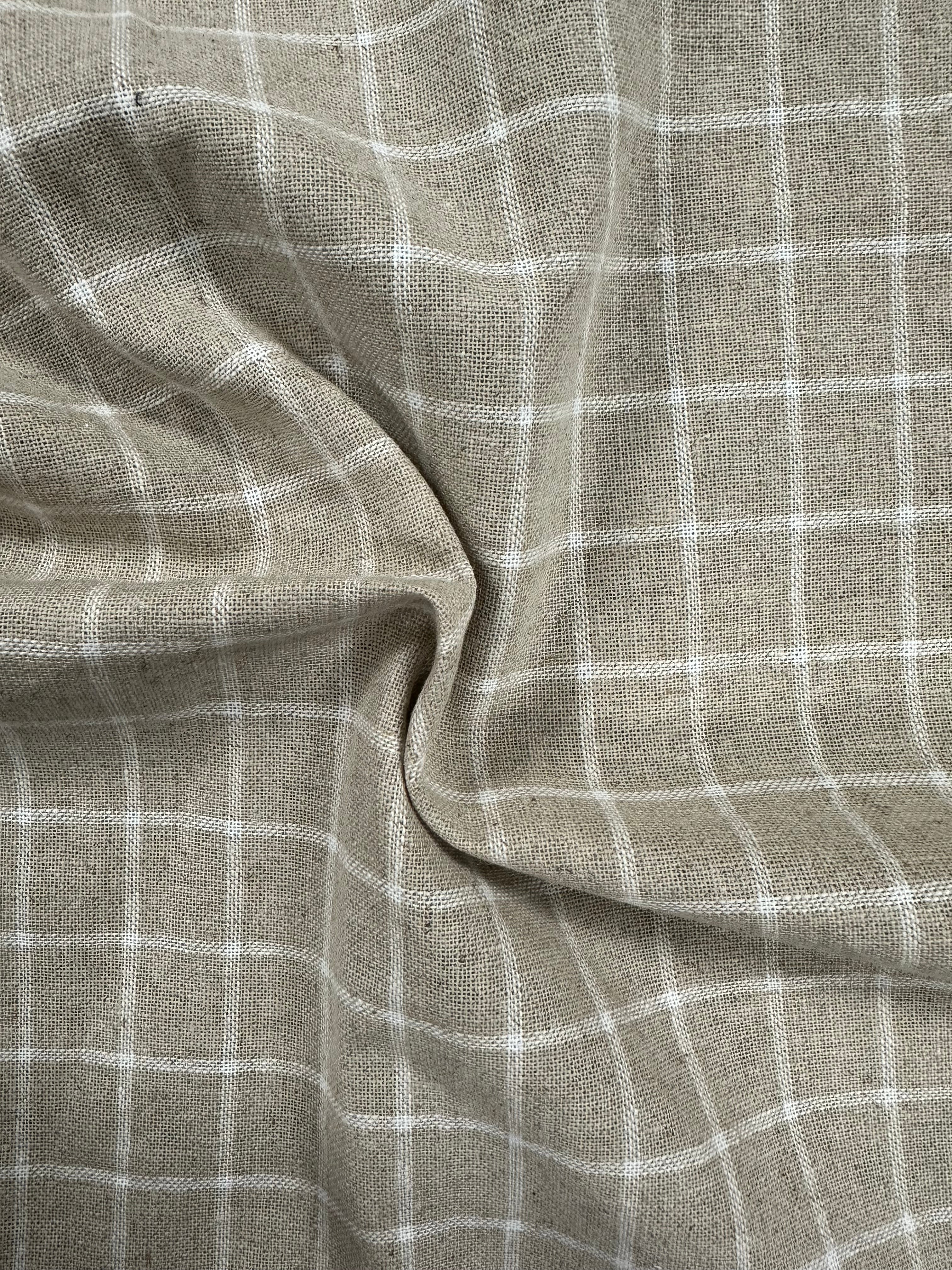 Natural Linen Cotton Check Fabric – 140 cm Wide