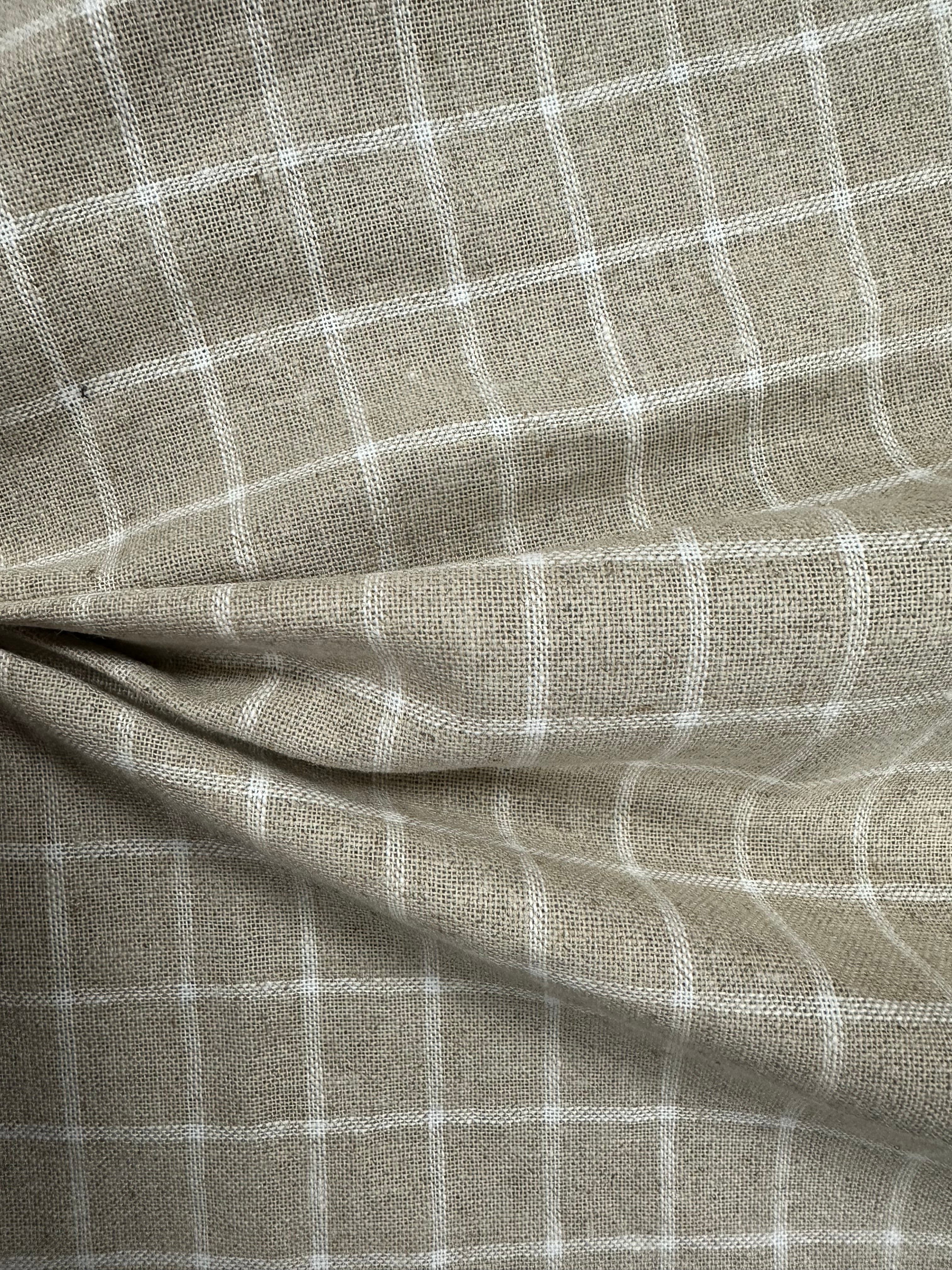 Natural Linen Cotton Check Fabric – 140 cm Wide