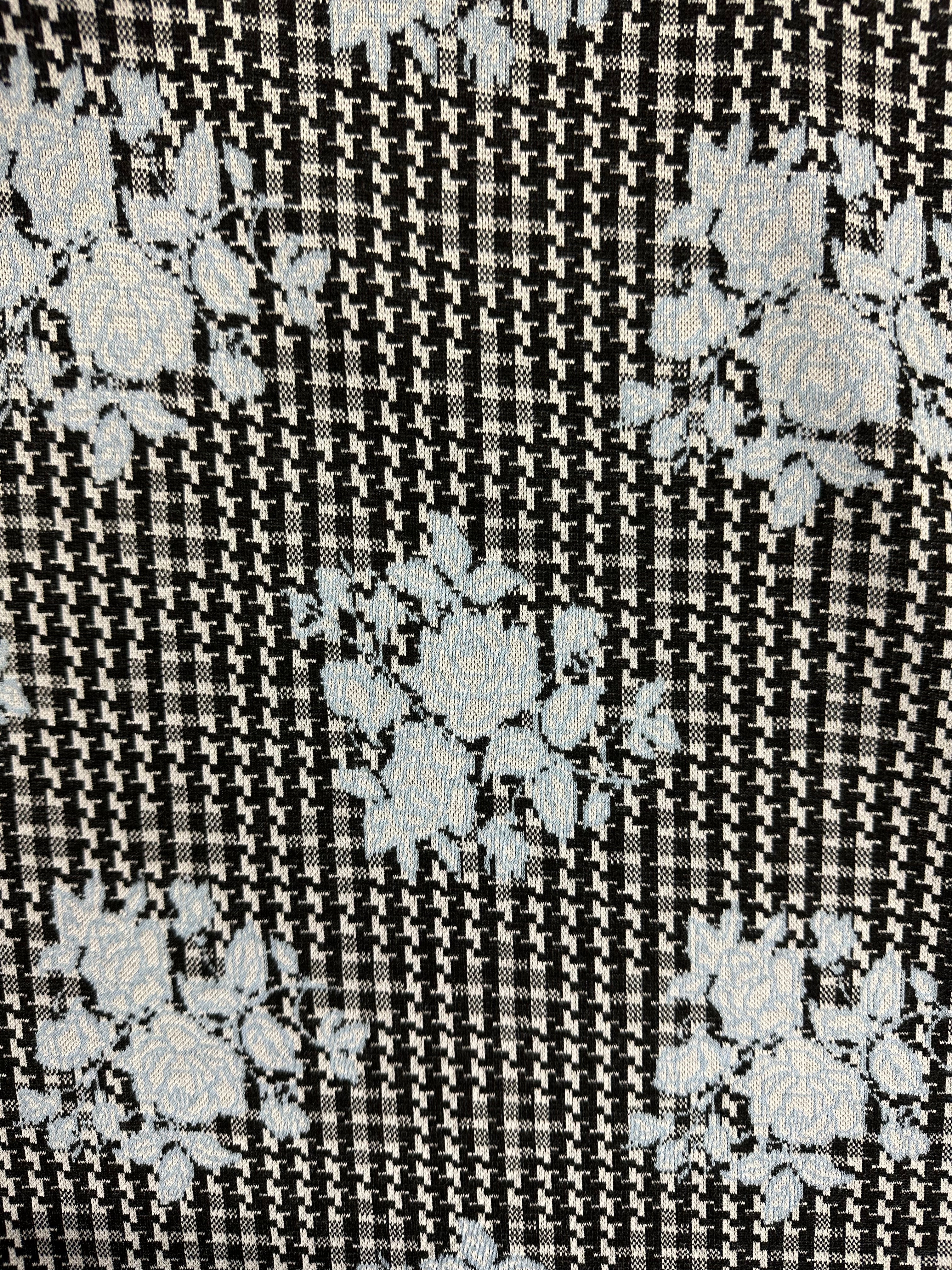 Contemporary Houndstooth Floral Fabric – Black & White – 150 cm Wide