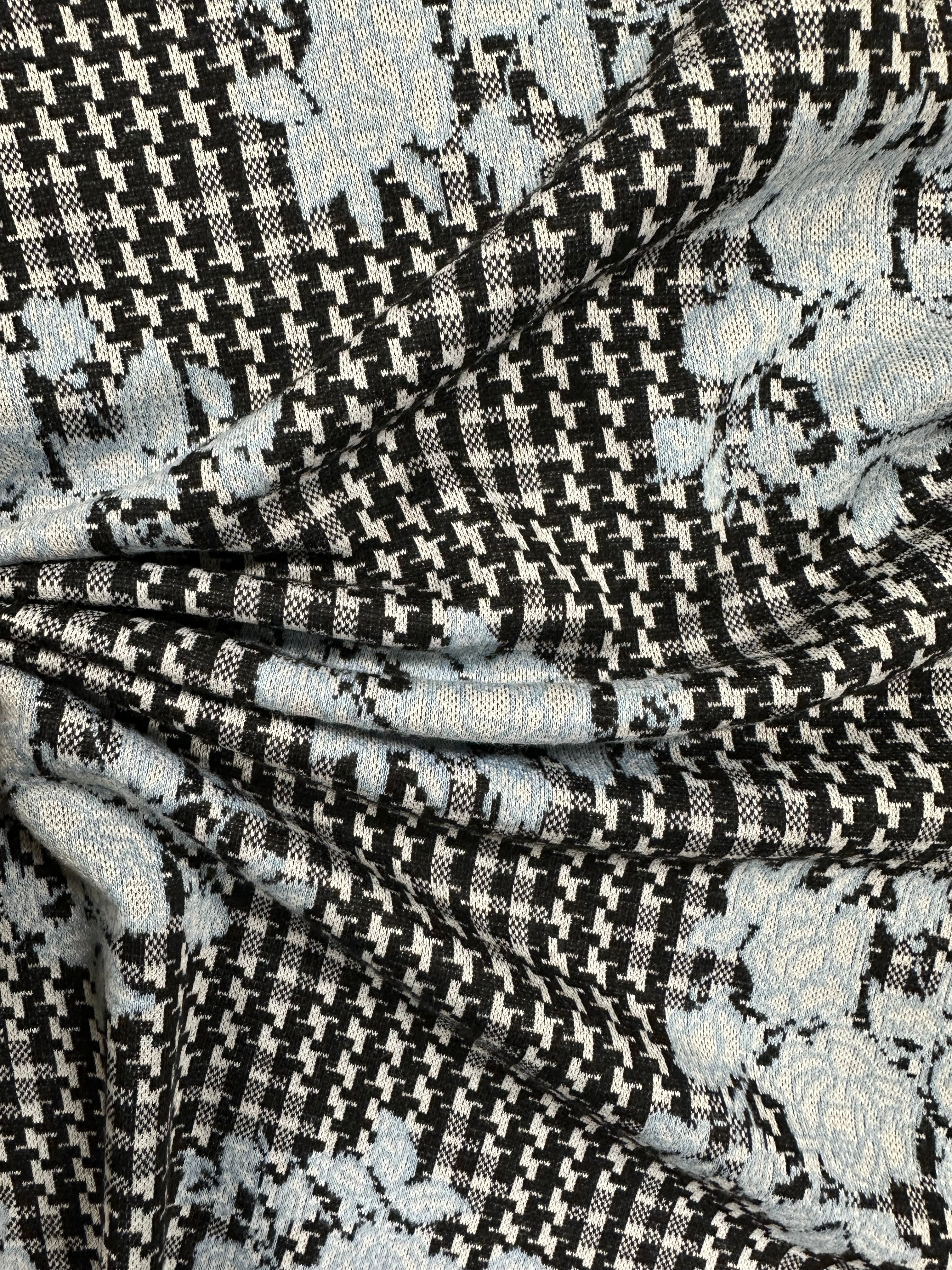 Contemporary Houndstooth Floral Fabric – Black & White – 150 cm Wide
