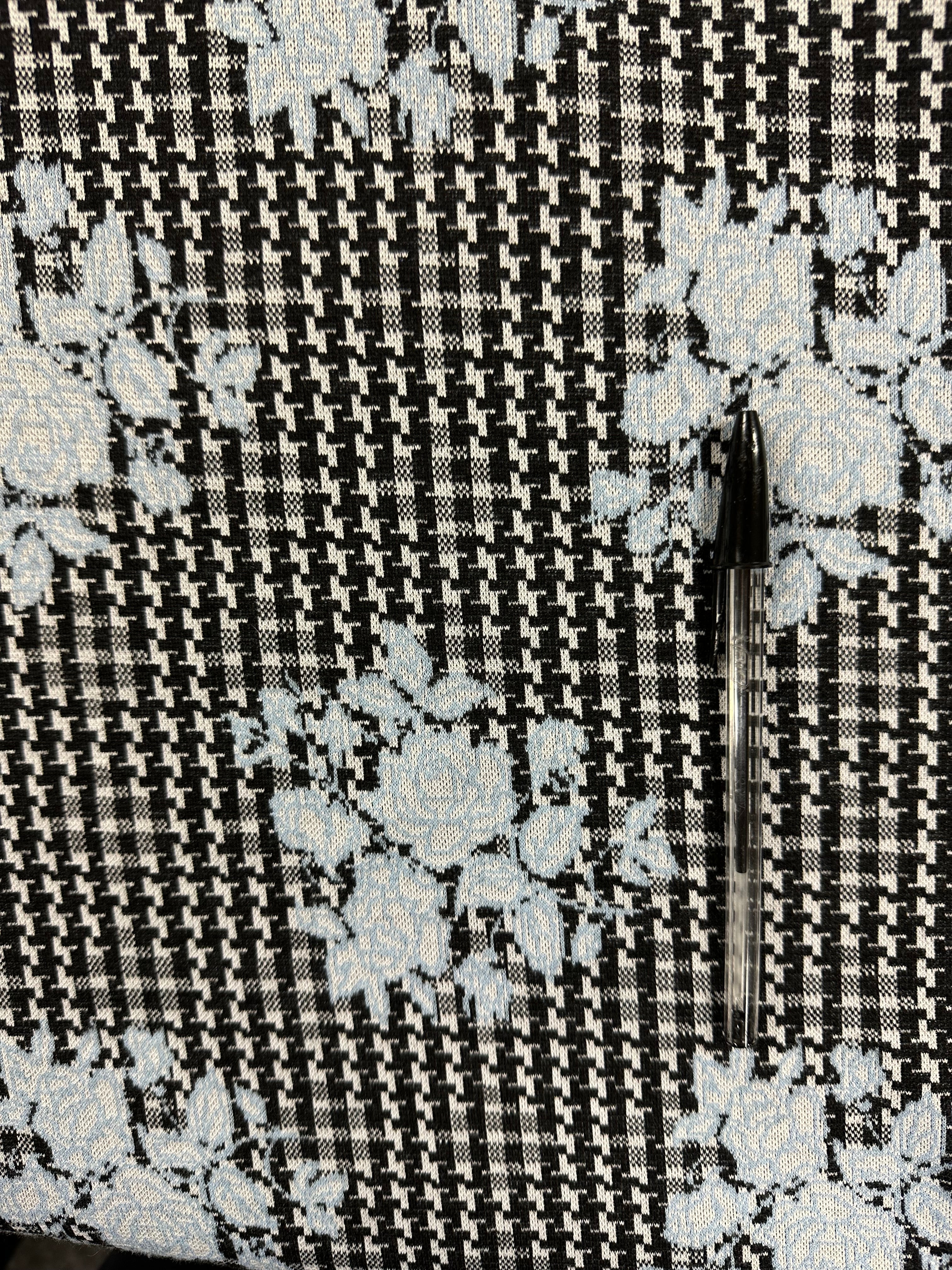 Contemporary Houndstooth Floral Fabric – Black & White – 150 cm Wide
