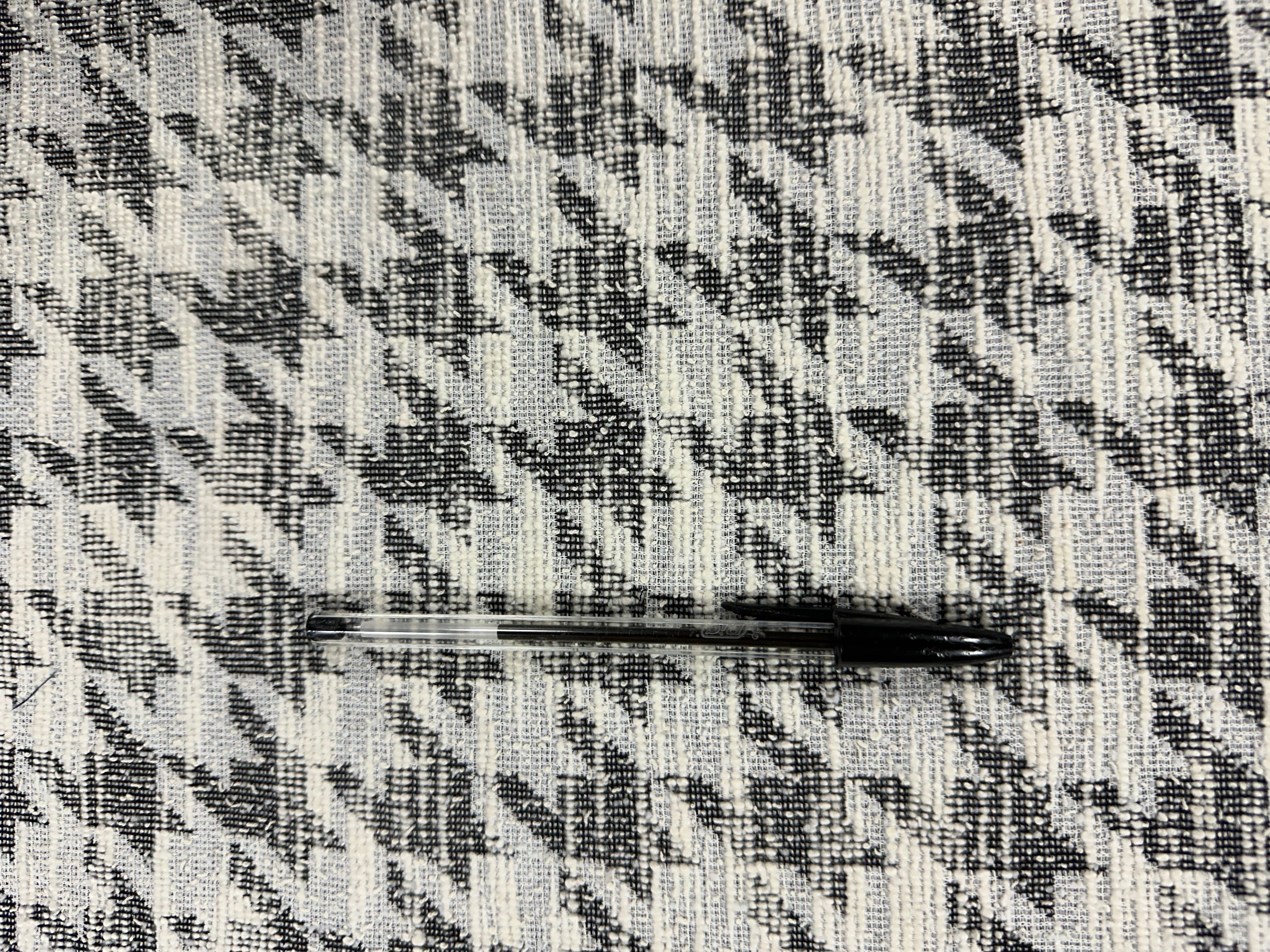 Polyester-Cotton Houndstooth Fabric – Black & White with Powder Blue Accents – 150 cm Wide xr15