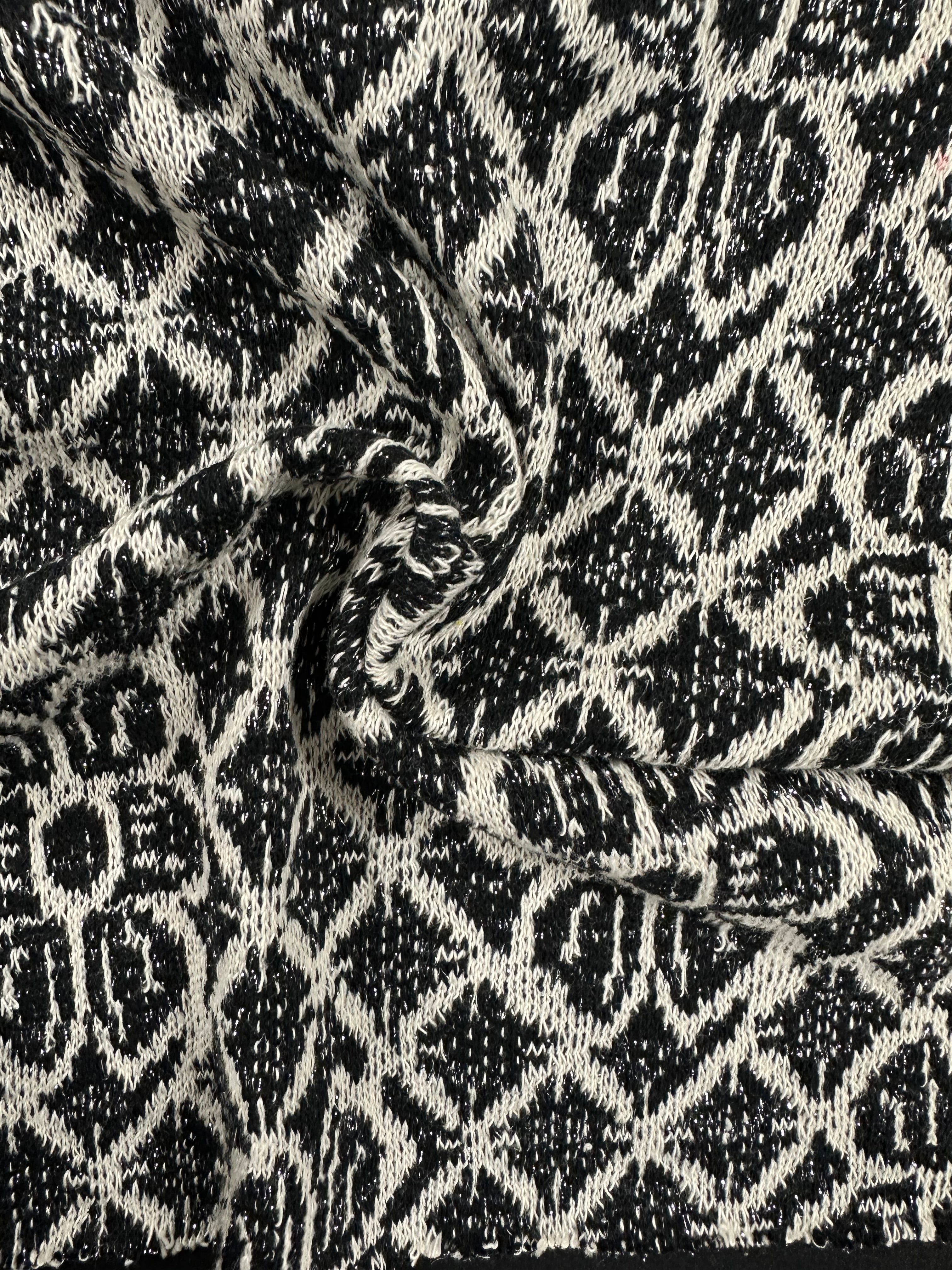 Cotton-Lurex Fabric – Black & White Abstract Floral on Lattice – 155 cm Wide