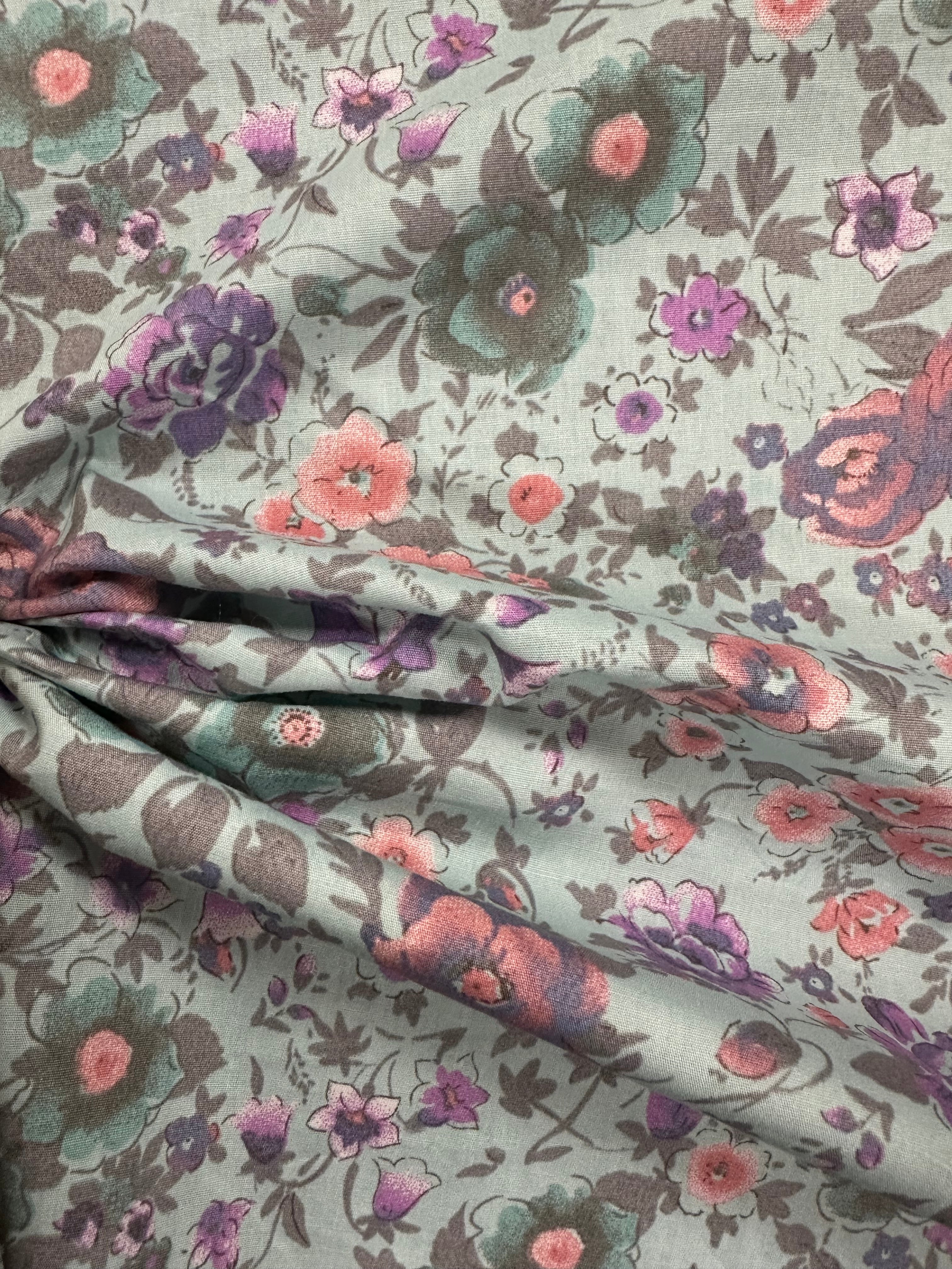 100% Cotton Fabric – Sky Blue with Multicoloured Floral Pattern – 148 cm Wide