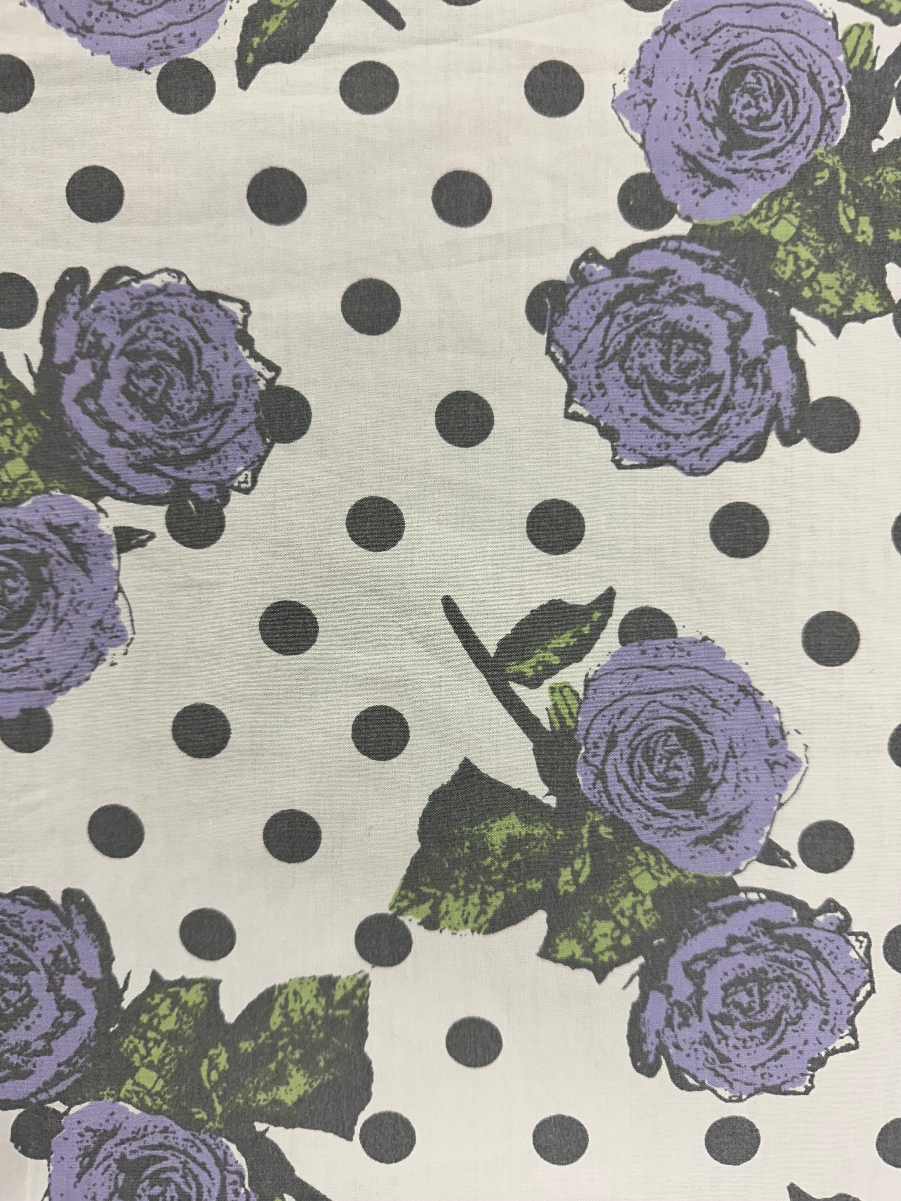 Ivory Cotton Fabric with Polka Dots & Floral Print – 163 cm Wide