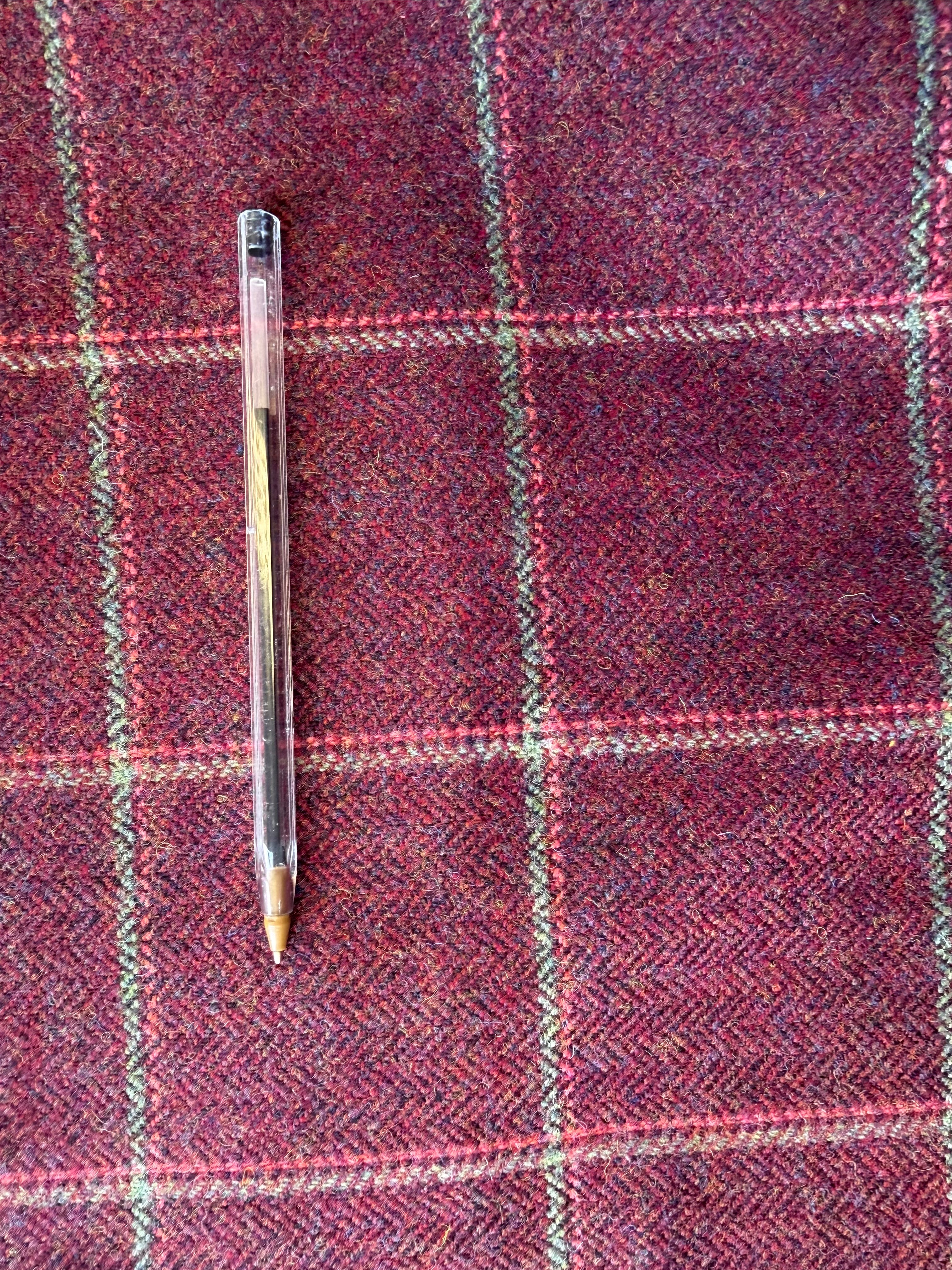 Burgundy Wool Tweed Fabric with Scarlet & Green Plaid – 100% Wool Roll Size: 2.2m