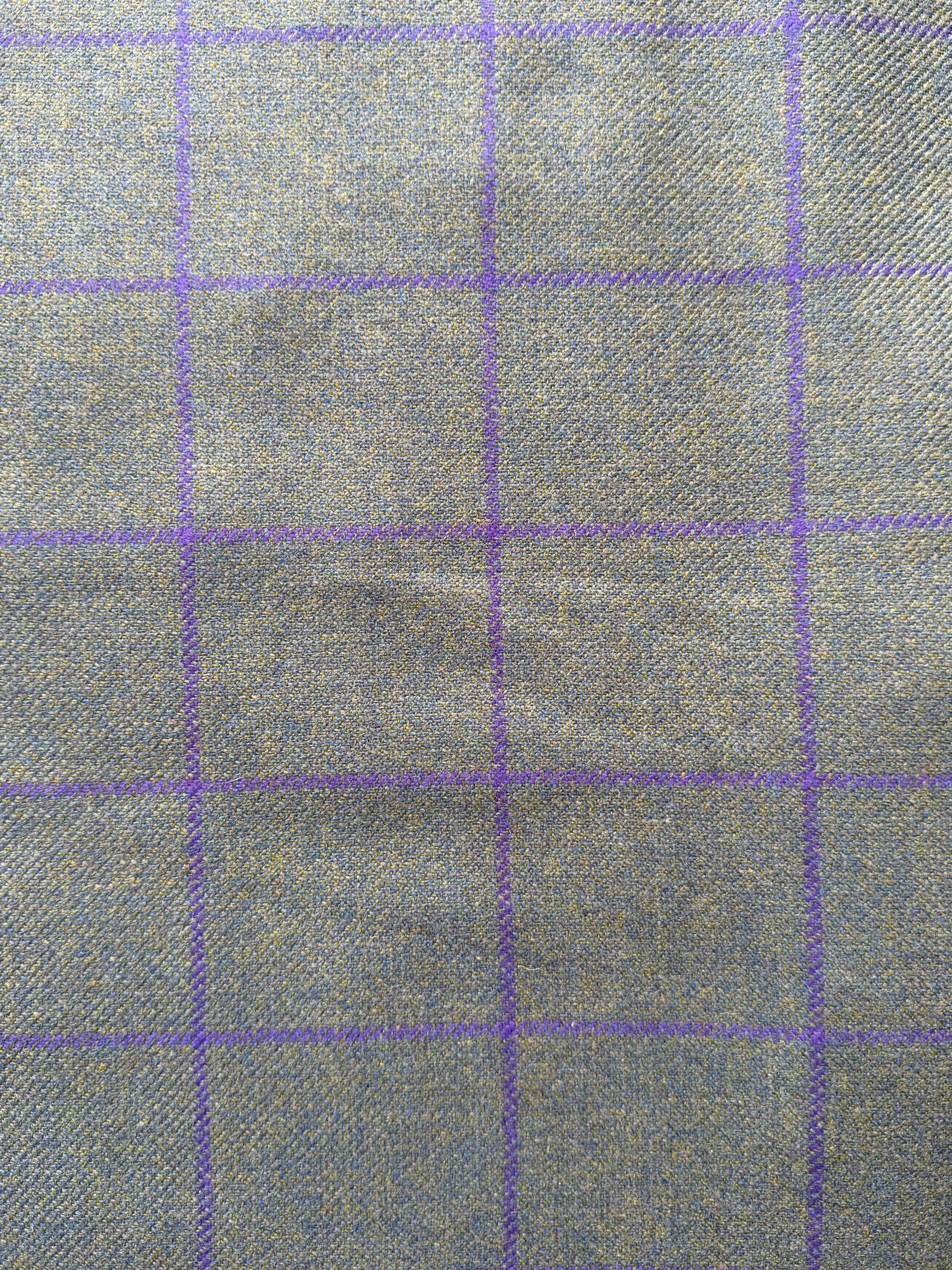 Green Wool Fabric Remnant with Purple Lattice Design – 100% Wool 1 METRE PIECE