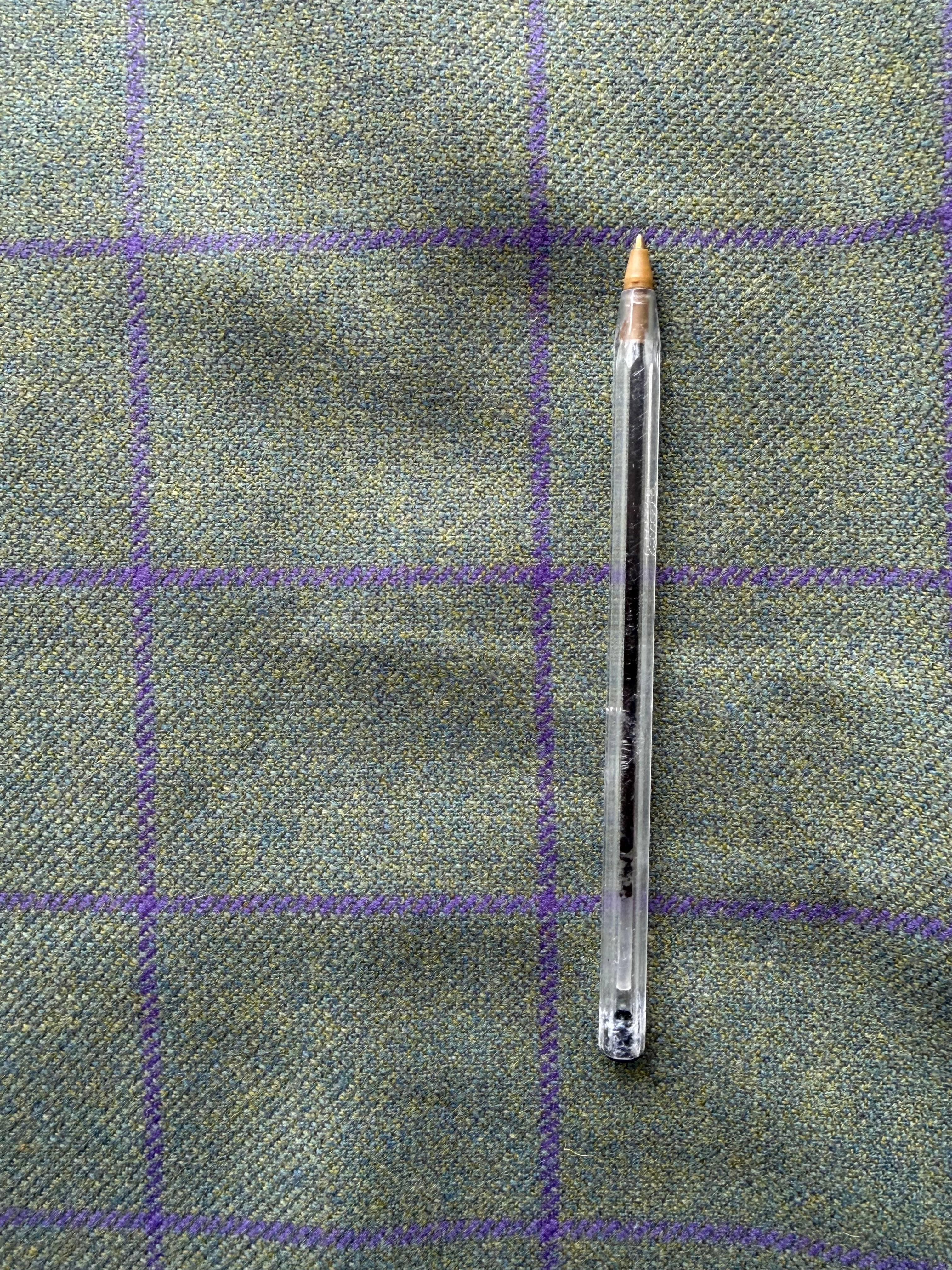 Green Wool Fabric Remnant with Purple Lattice Design – 100% Wool 1 METRE PIECE