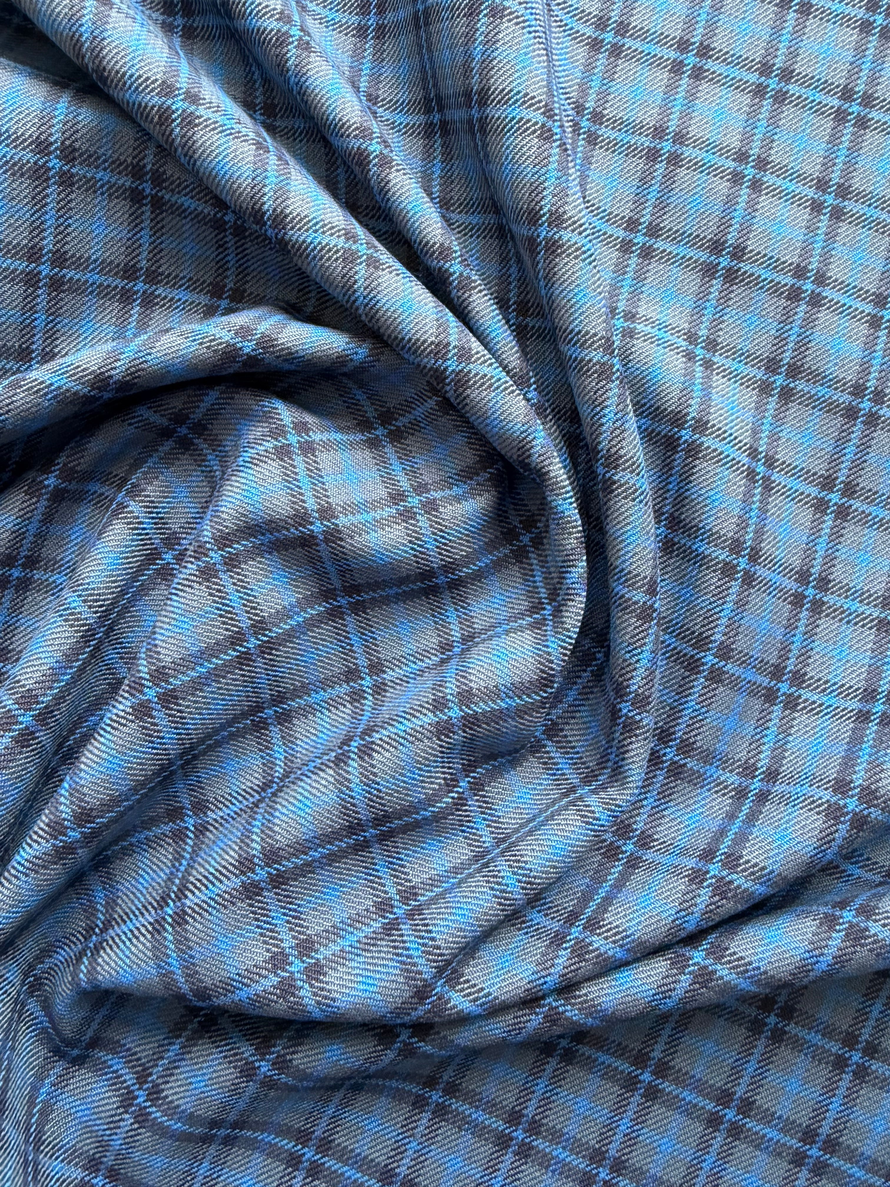 Navy & Black Wool Small Check Fabric – Modern Tailoring Cloth, 150cm Wide