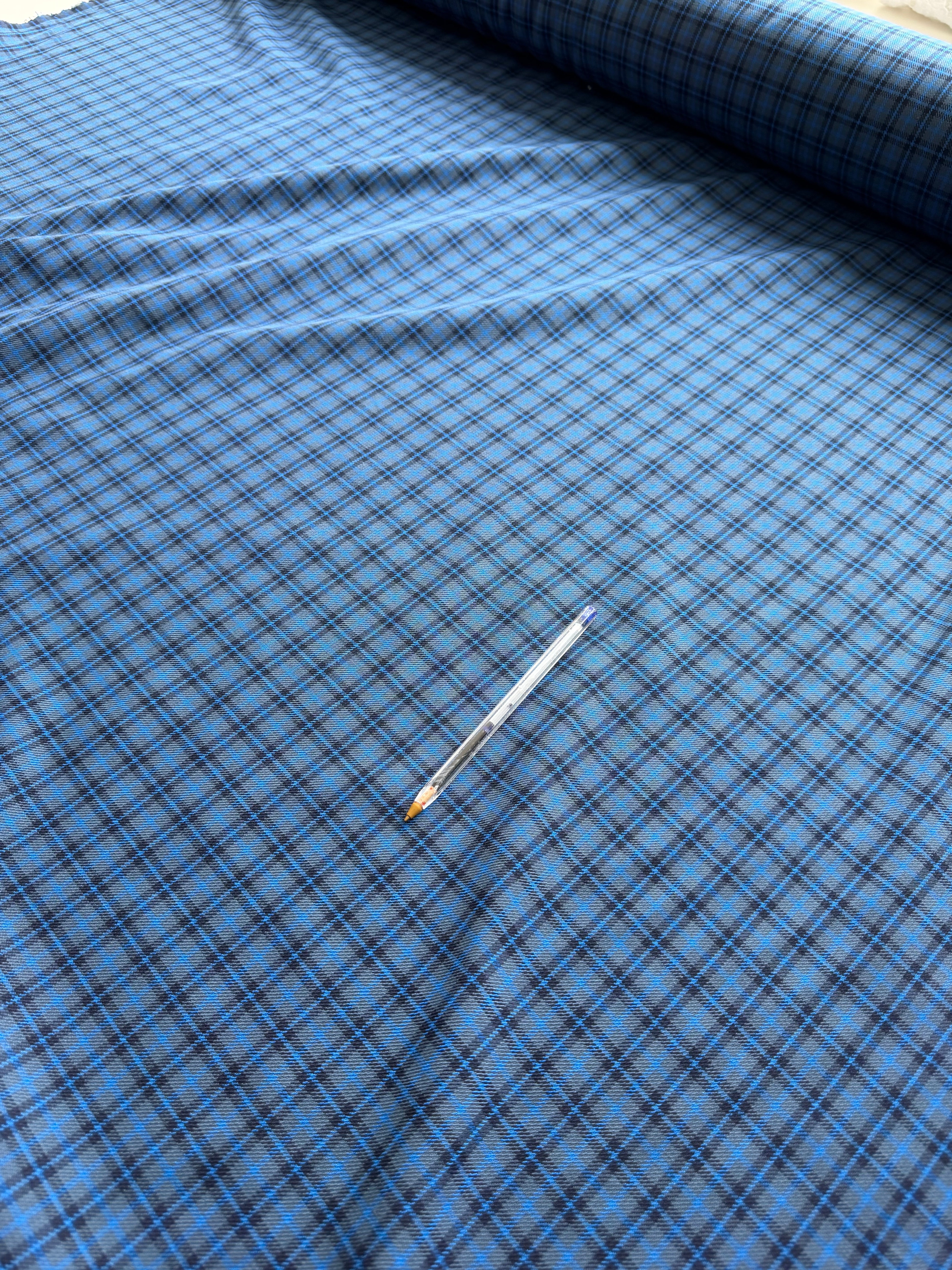Navy & Black Wool Small Check Fabric – Modern Tailoring Cloth, 150cm Wide