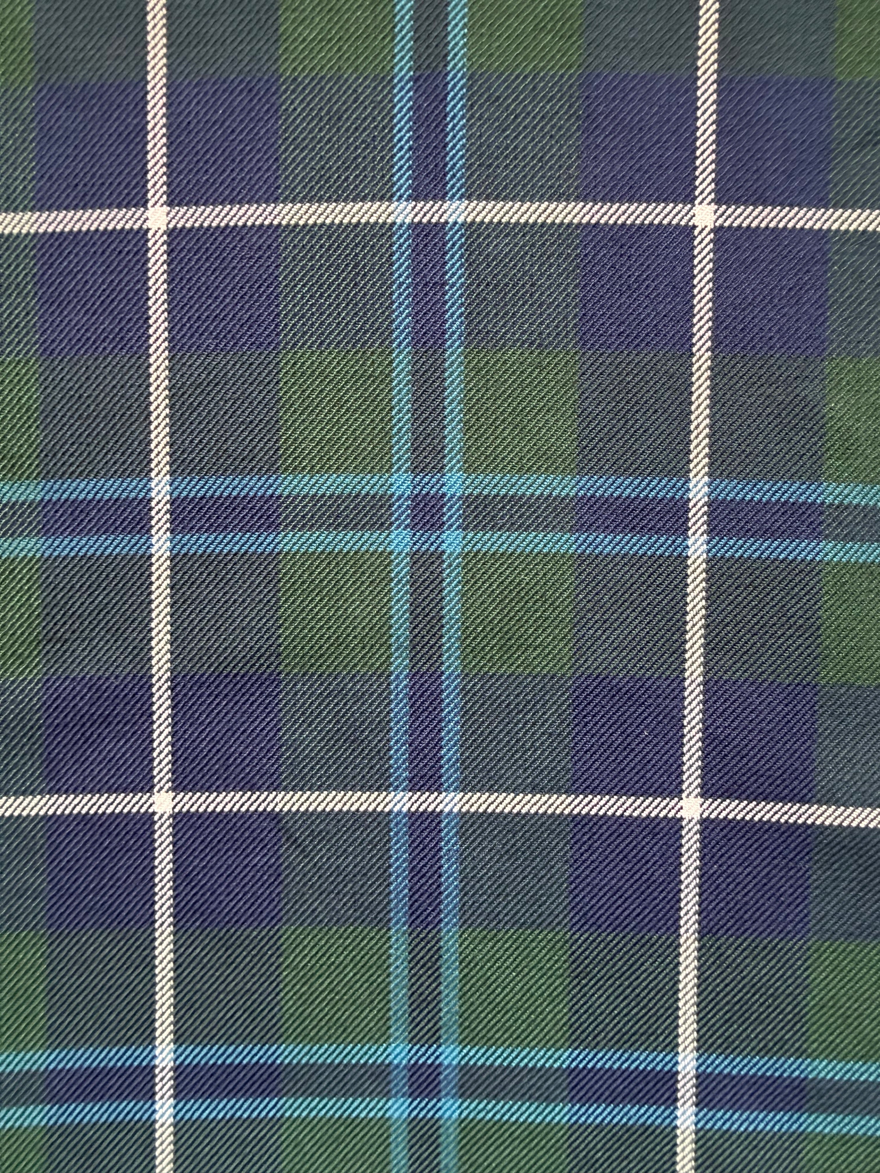 Blue & Green Tartan Plaid Wool Blend Fabric with White Overlay – 80cm Wide