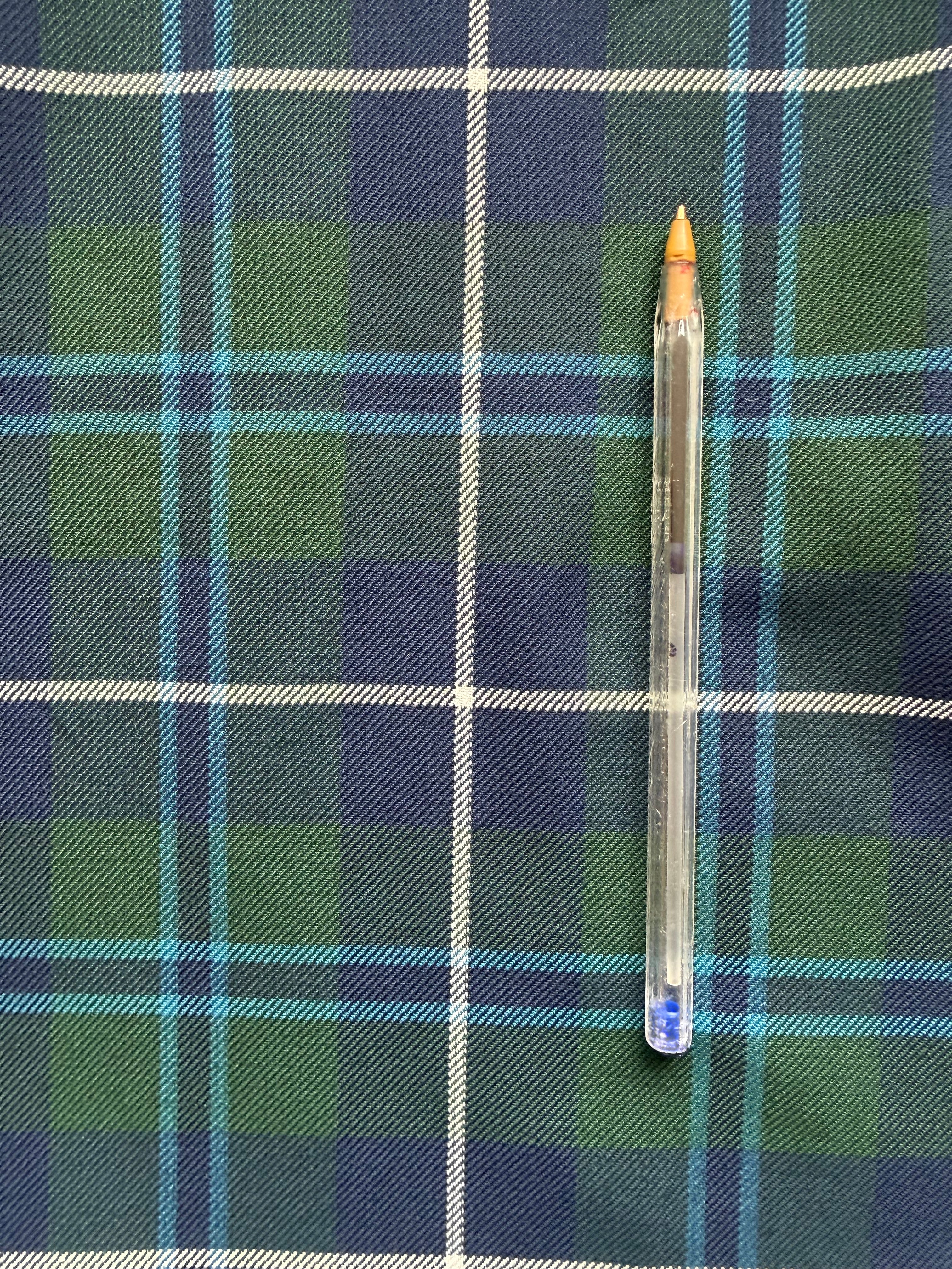 Blue & Green Tartan Plaid Wool Blend Fabric with White Overlay – 80cm Wide