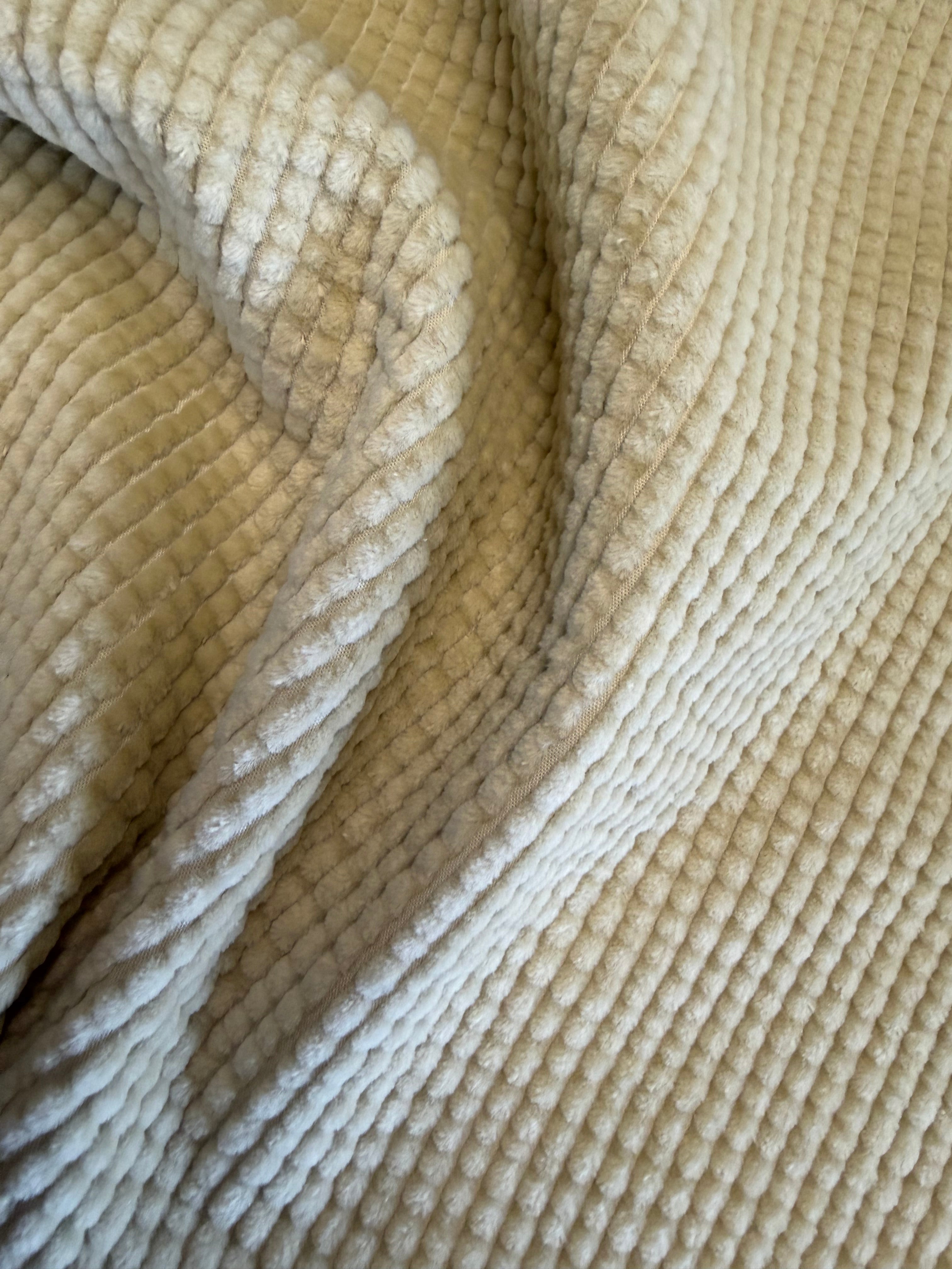 Beige Striped Chenille Fabric – Heavyweight, Luxurious Texture