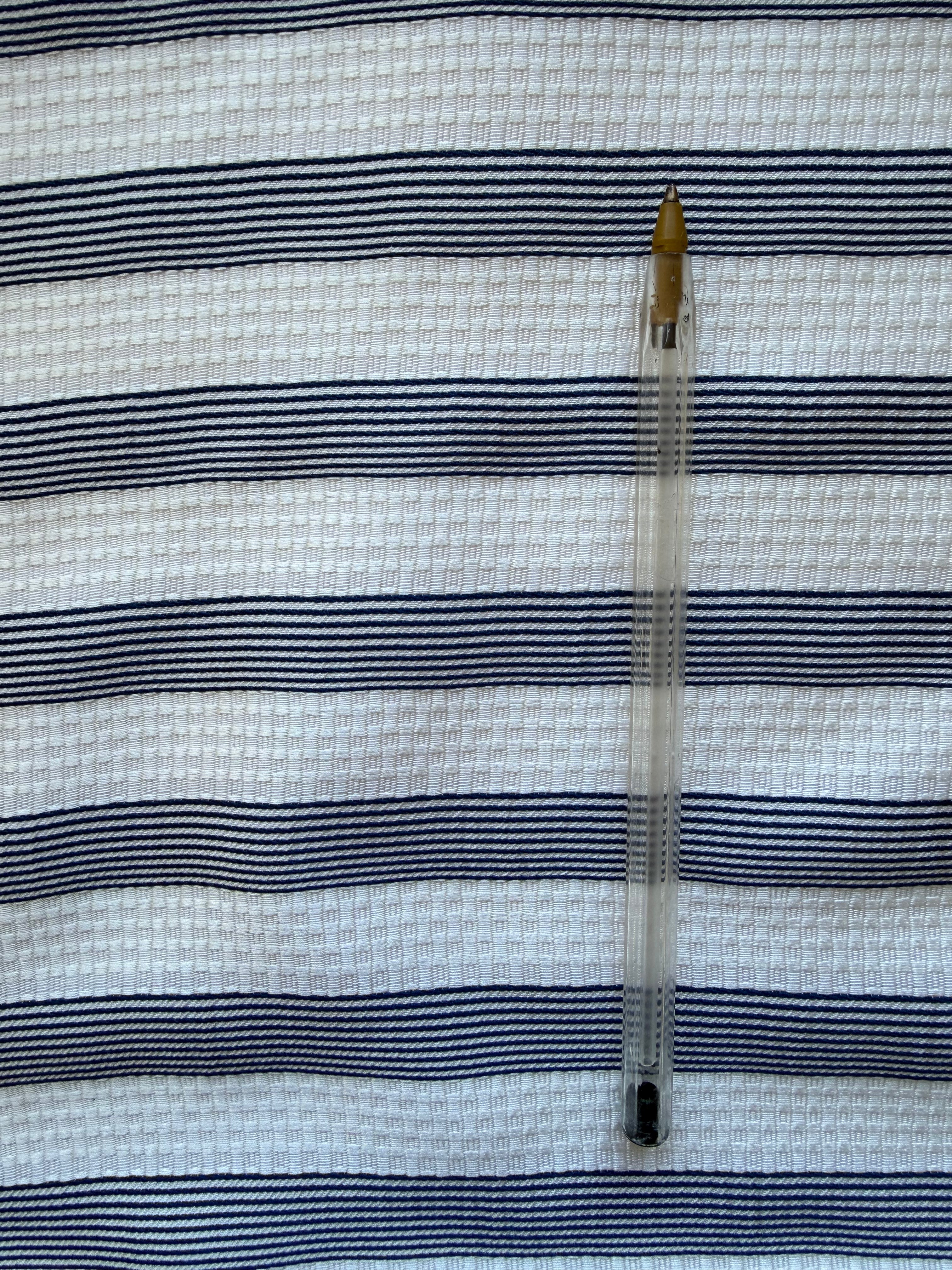 White Textured Fabric with Navy Stripes – 130 cm Wide, German Woven