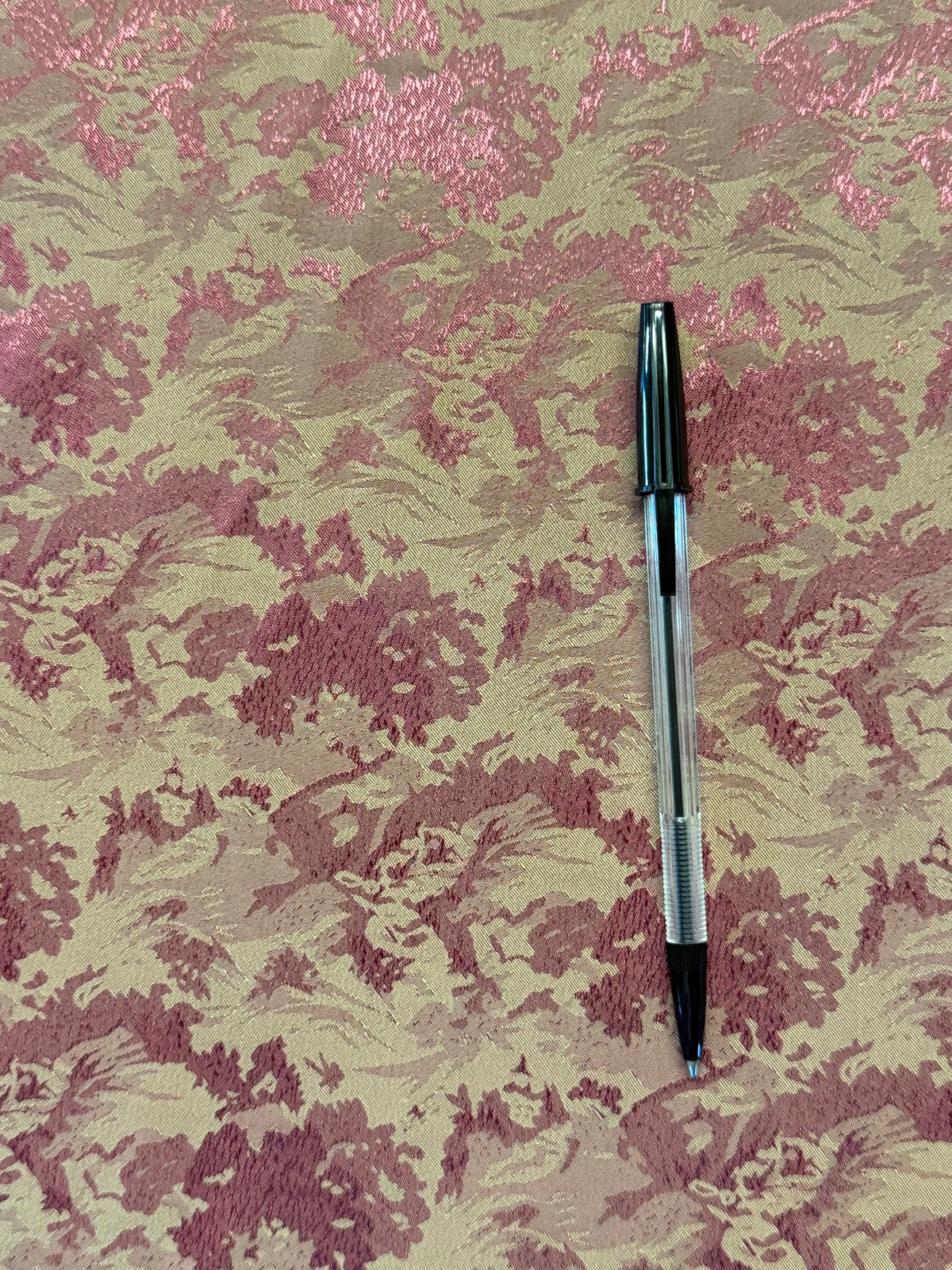 Beige & Deep Pink Jacquard Fabric – 100% Polyester, 154cm Wide