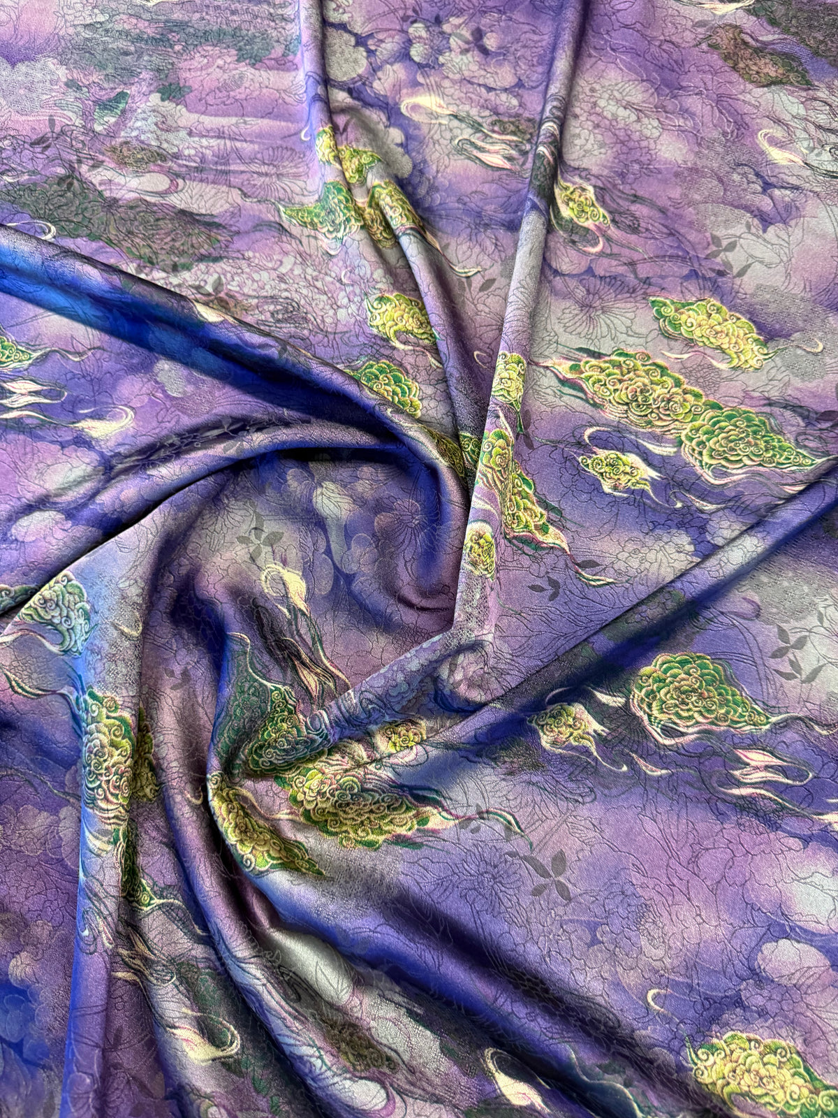 Purple Abstract Floral & Leaf Satin – 100% Polyester – 145 cm Wide