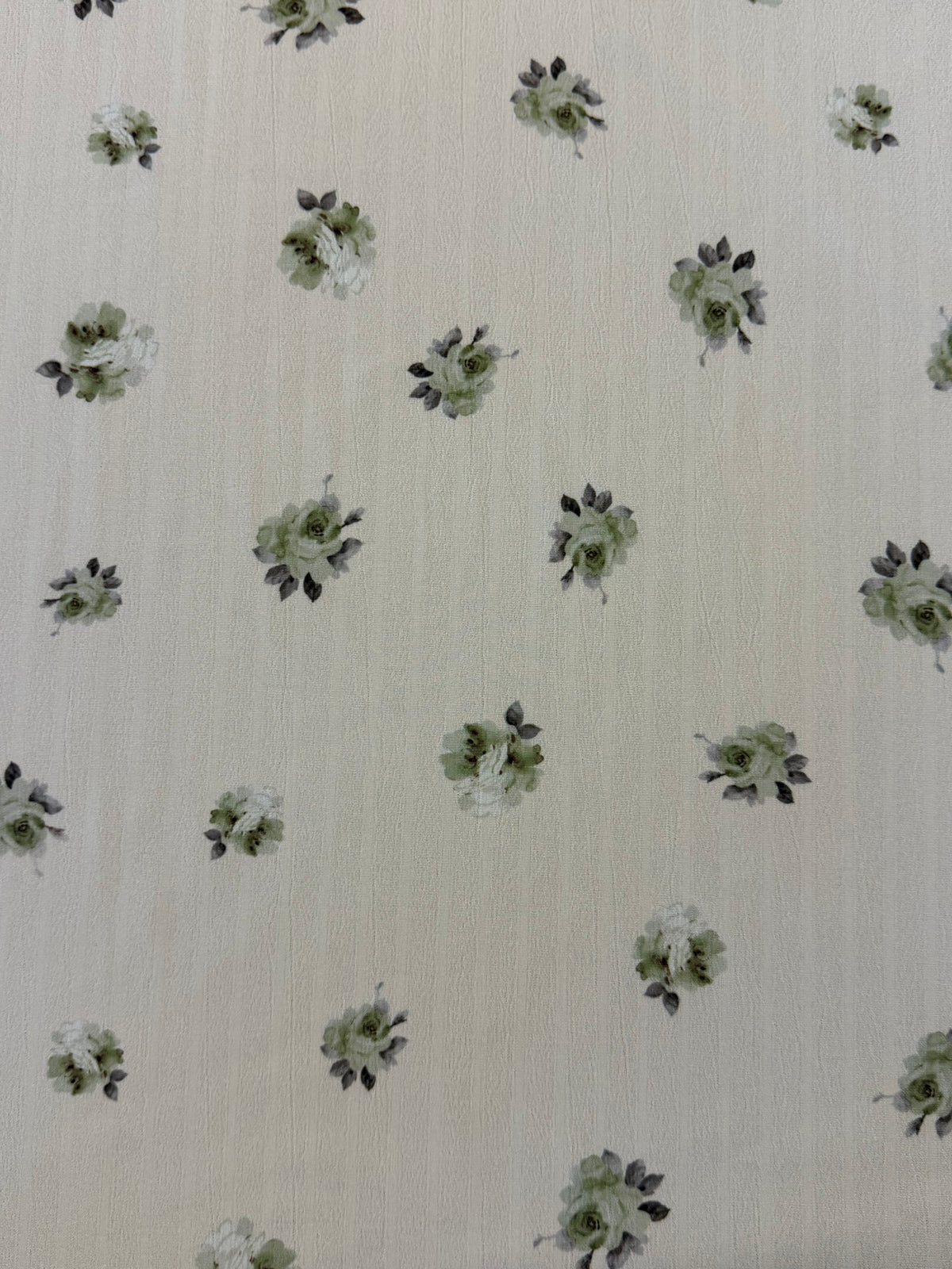 Green & Brown Floral Bouquet Crepe Fabric – 100% Polyester, 140cm Wide