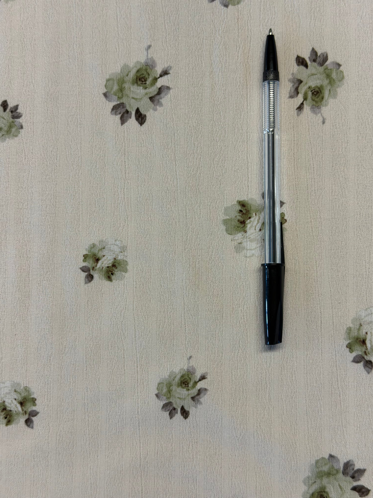 Green & Brown Floral Bouquet Crepe Fabric – 100% Polyester, 140cm Wide