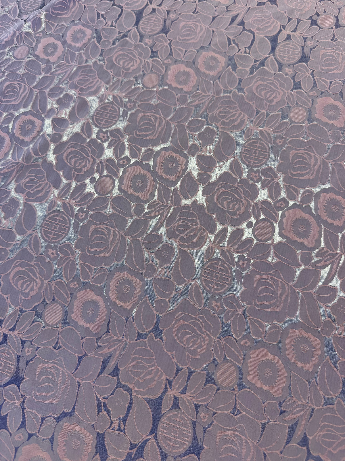 Pink and Lavender Jacquard Fabric – 100% Polyester – Floral & Leaf Design – 140 cm Wide