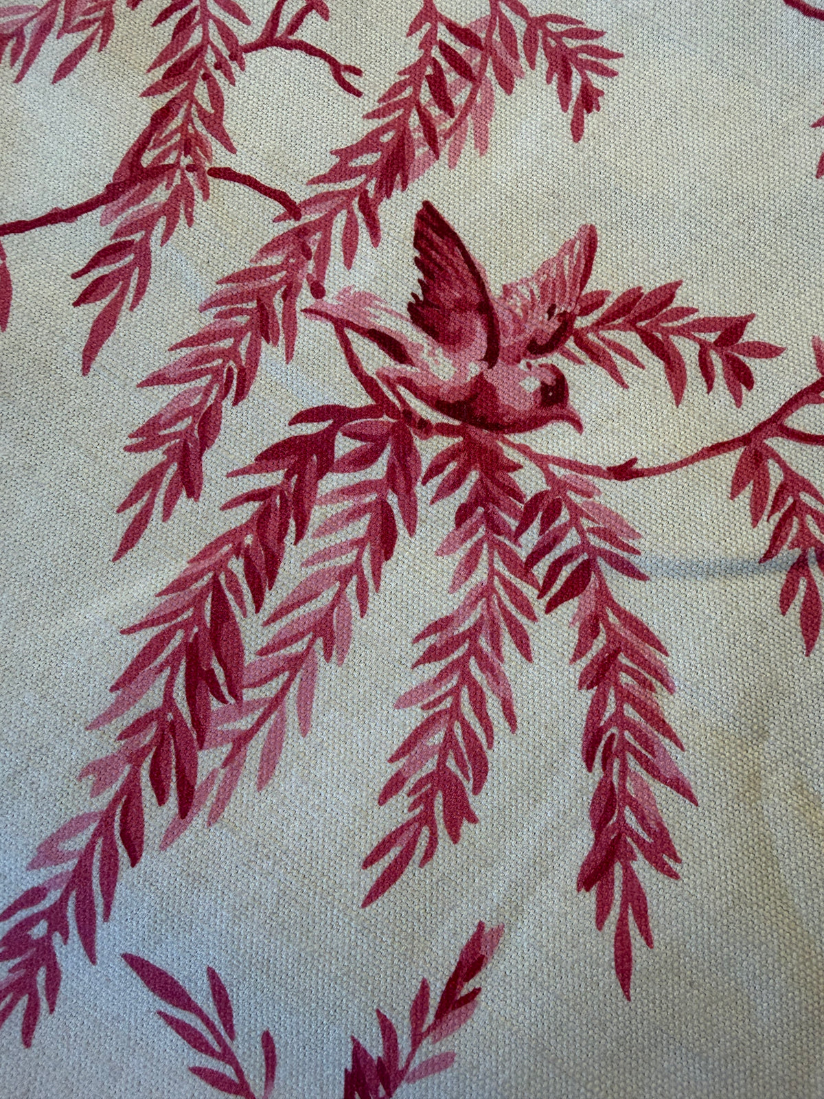 Natural Cotton Furnishing Fabric with Red Birds & Branches – 100% Cotton, 140cm Wide