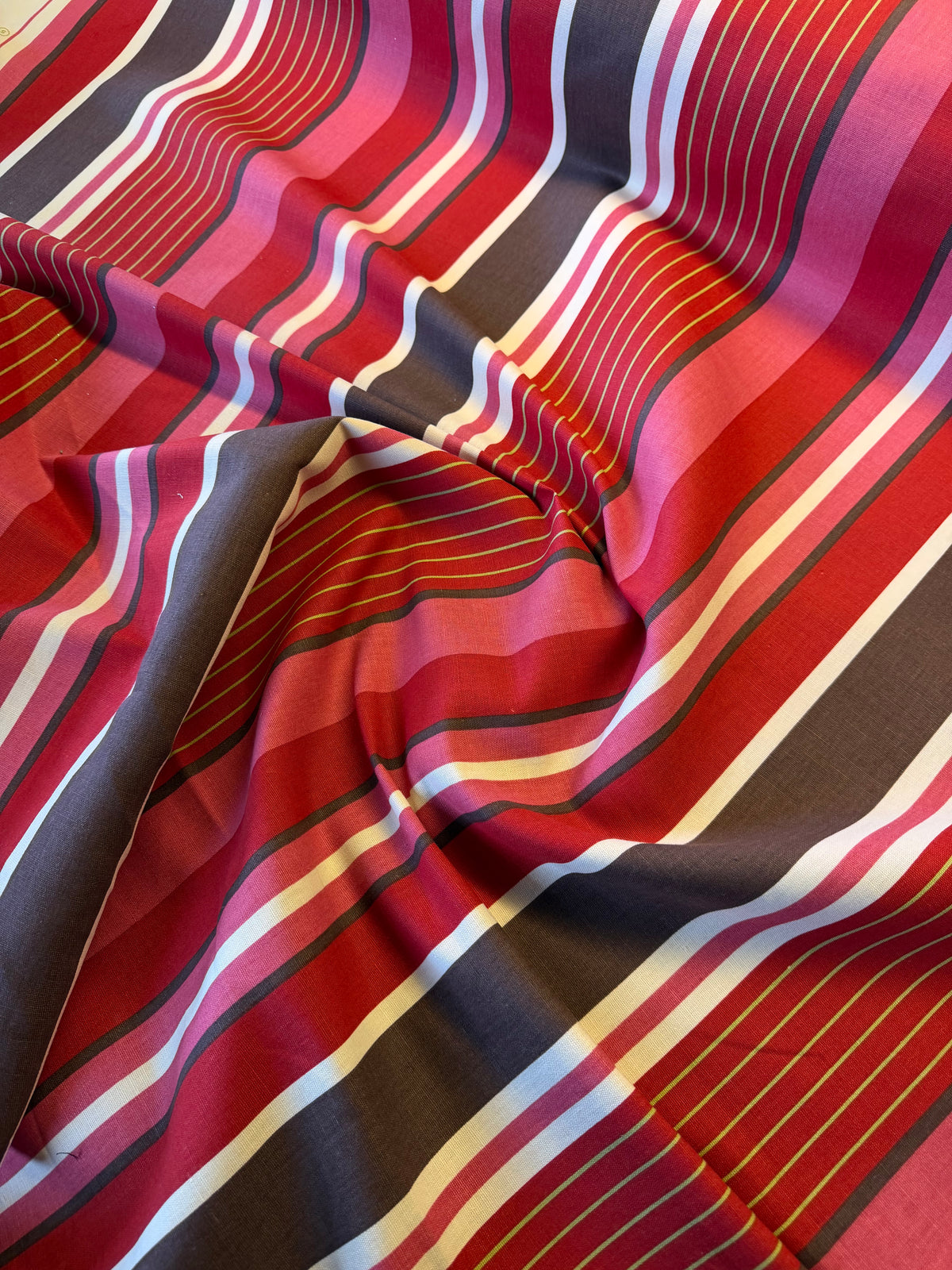 Black, Red, White & Pink Striped Cotton Furnishing Fabric – 130 cm Wide