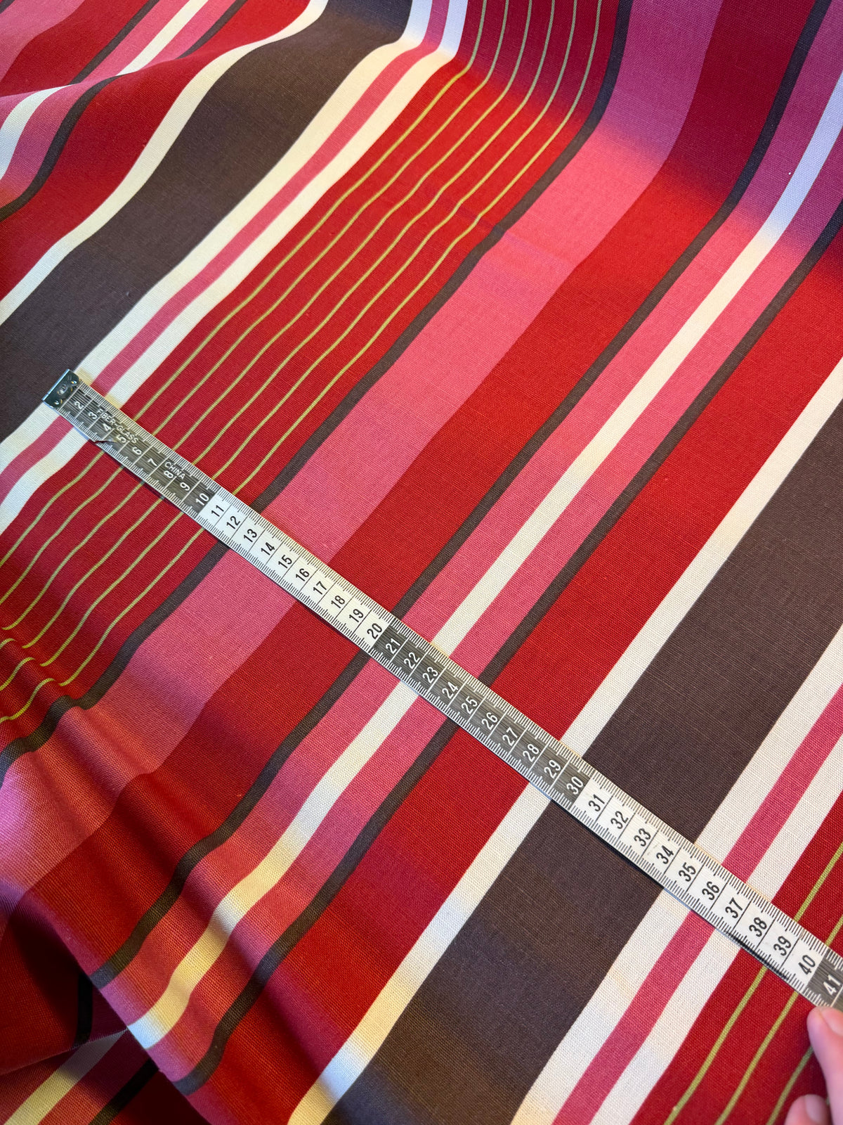 Black, Red, White & Pink Striped Cotton Furnishing Fabric – 130 cm Wide