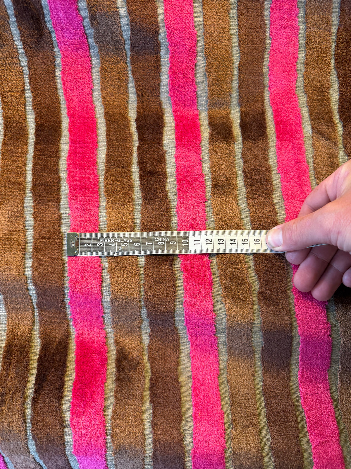 Pink and Brown Striped Chenille Fabric for Furnishing – Heavyweight, Luxurious Texture