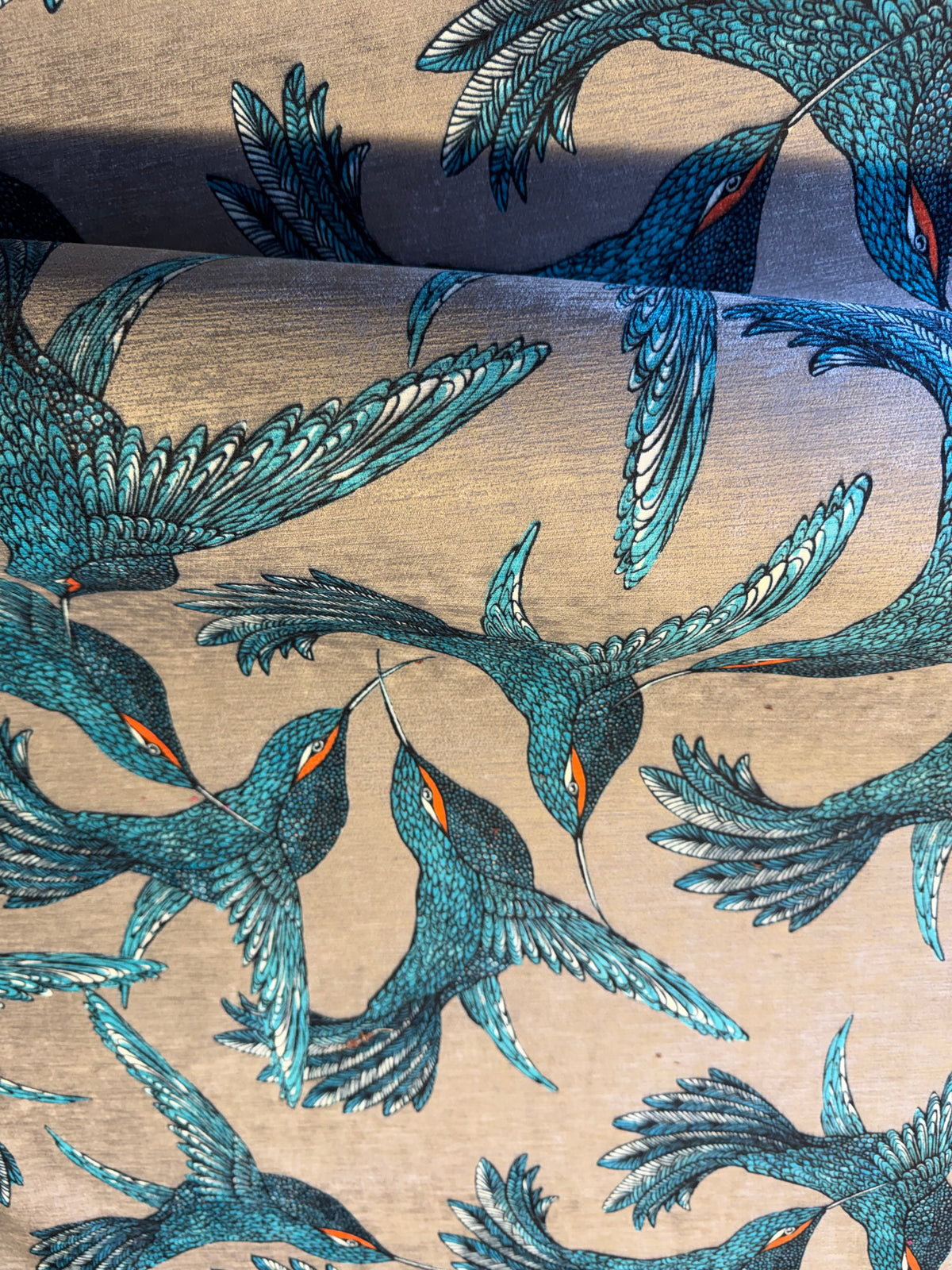 Turquoise Hummingbird Furnishing Fabric – 100% Polyester, 140cm Wide