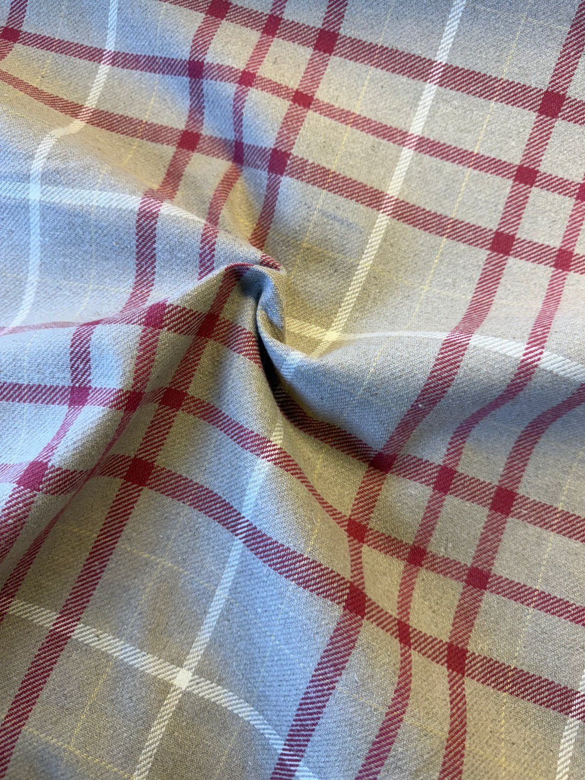 Grey Tartan Furnishing Fabric – Red & White Plaid – 140cm Wide