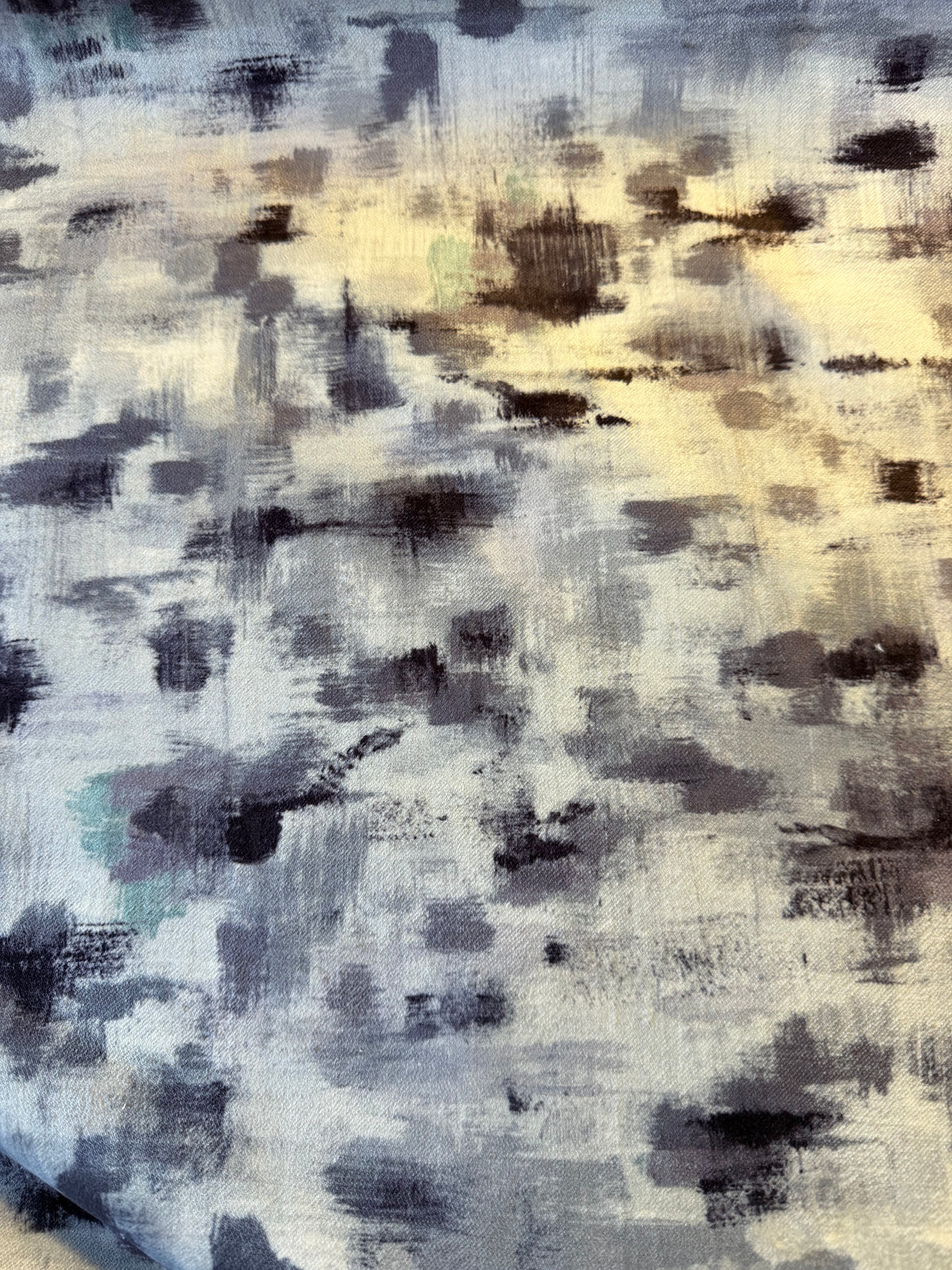 Silver Grey & Black Abstract Camouflage Furnishing Fabric – 100% Polyester, 148cm Wide