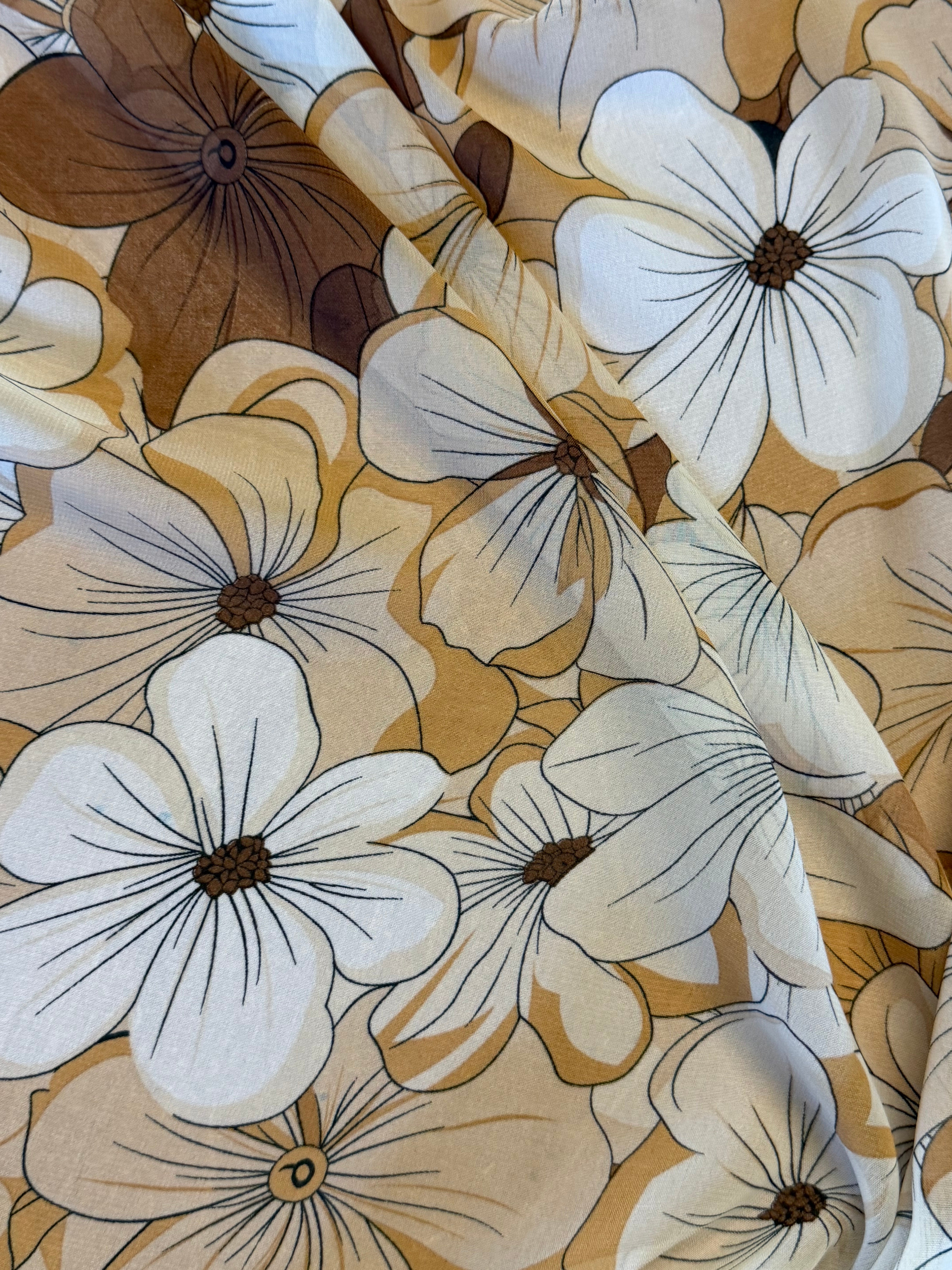 Brown Contemporary Floral Chiffon Fabric – 150 cm Wide