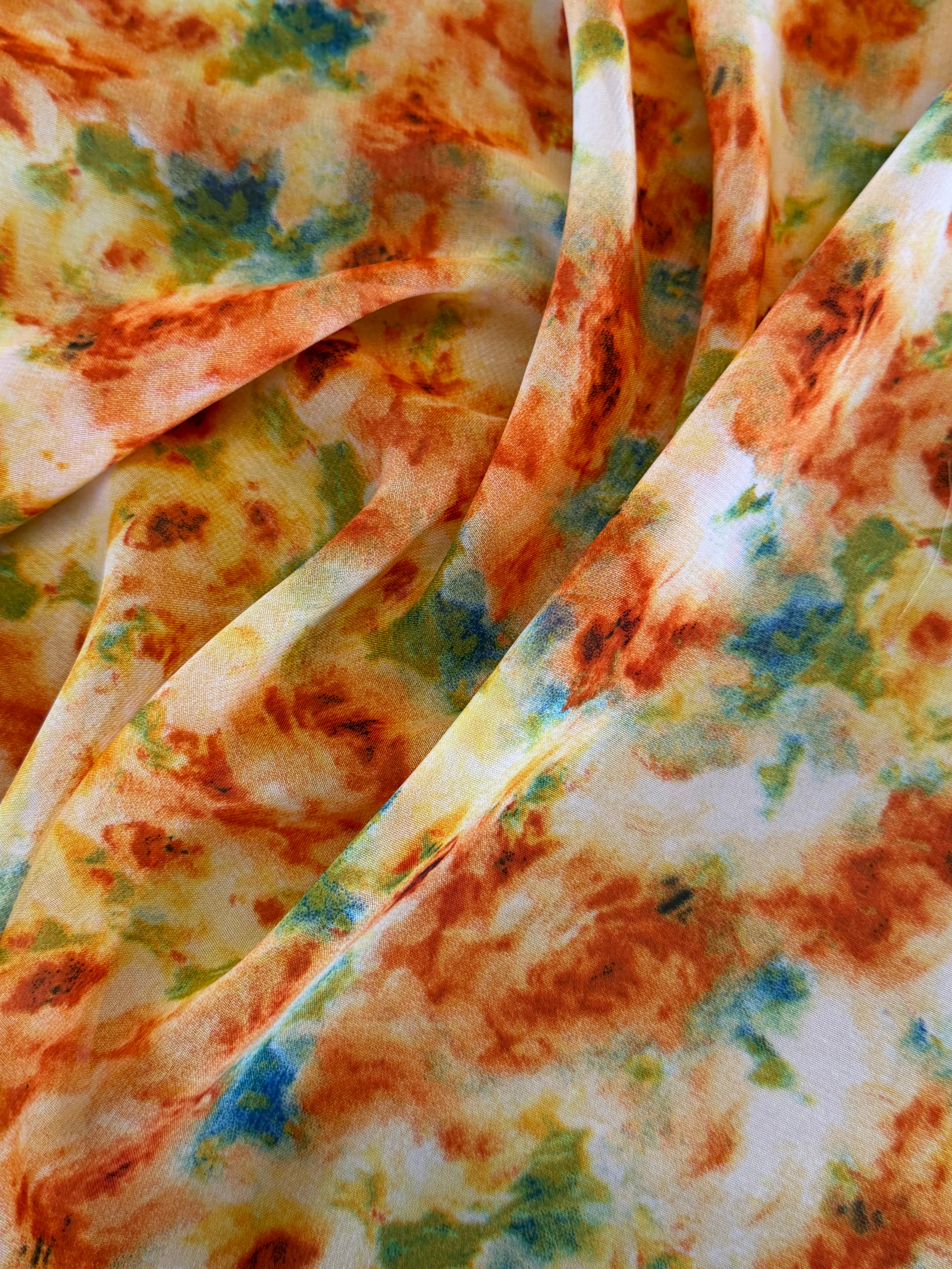 Orange Abstract Modern Floral Polyester Chiffon Fabric