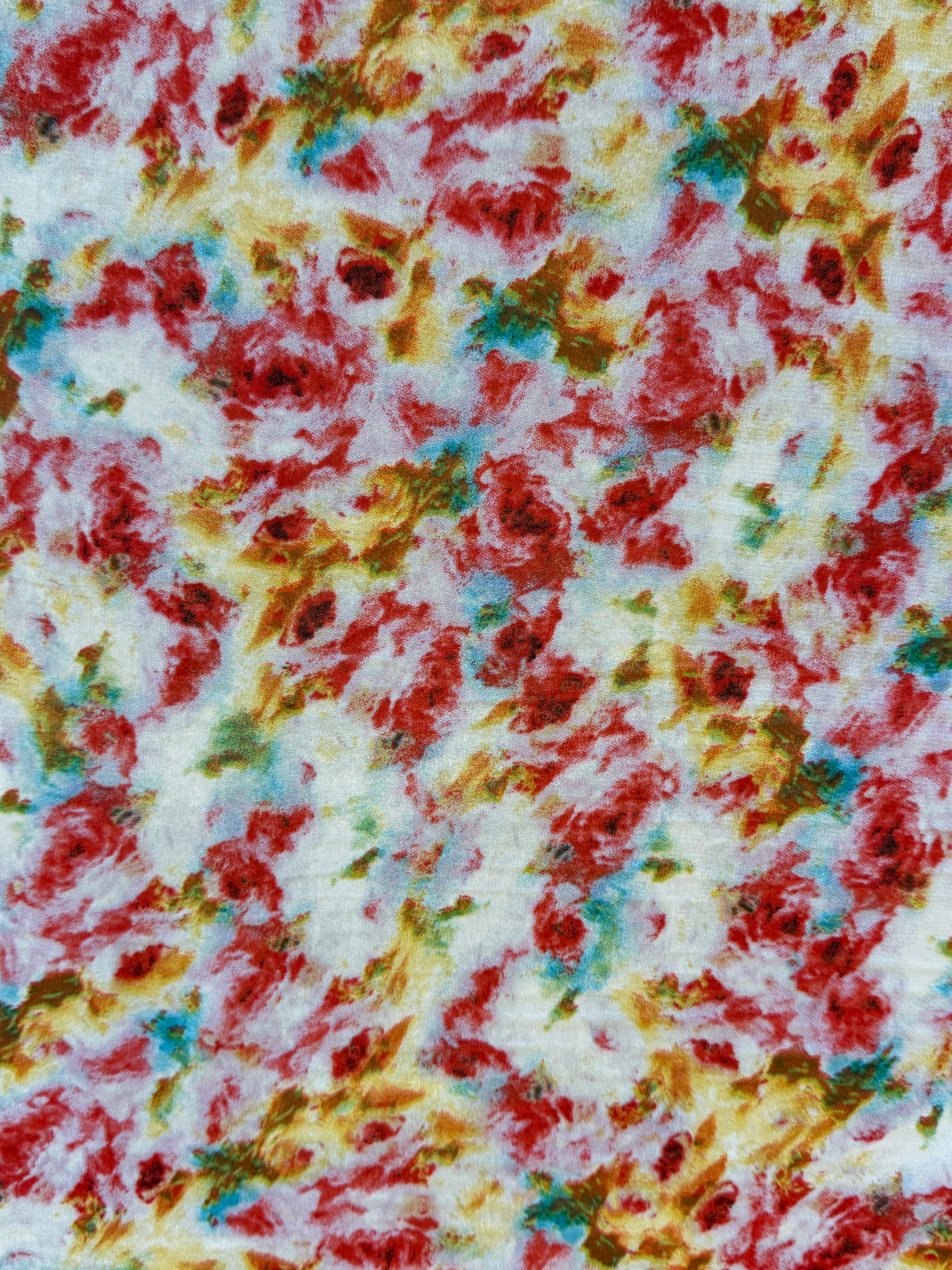 Red on white Abstract Modern Floral Polyester Chiffon Fabric