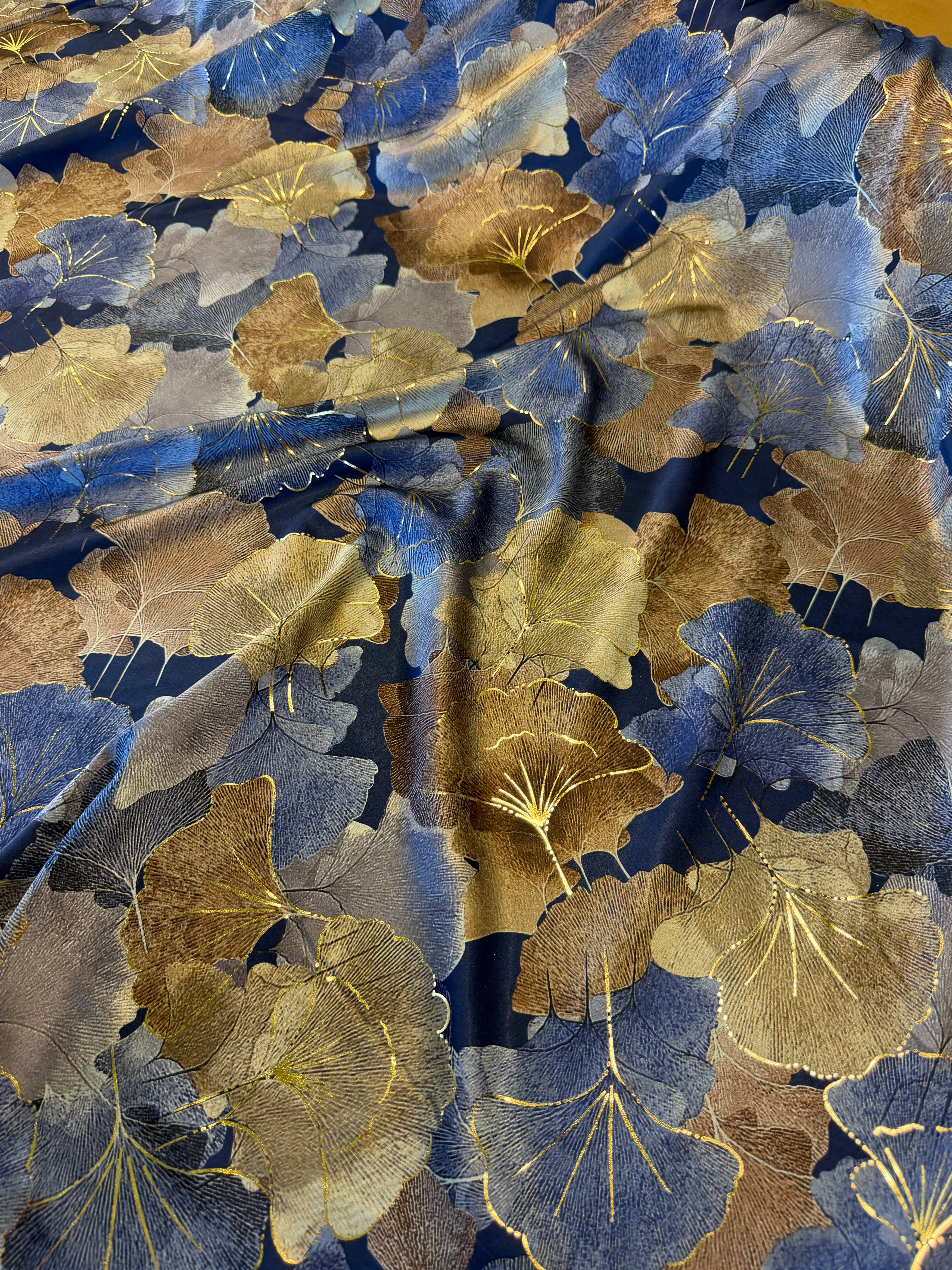 Blue and Gold Armani Style Satin with Gold Metallic