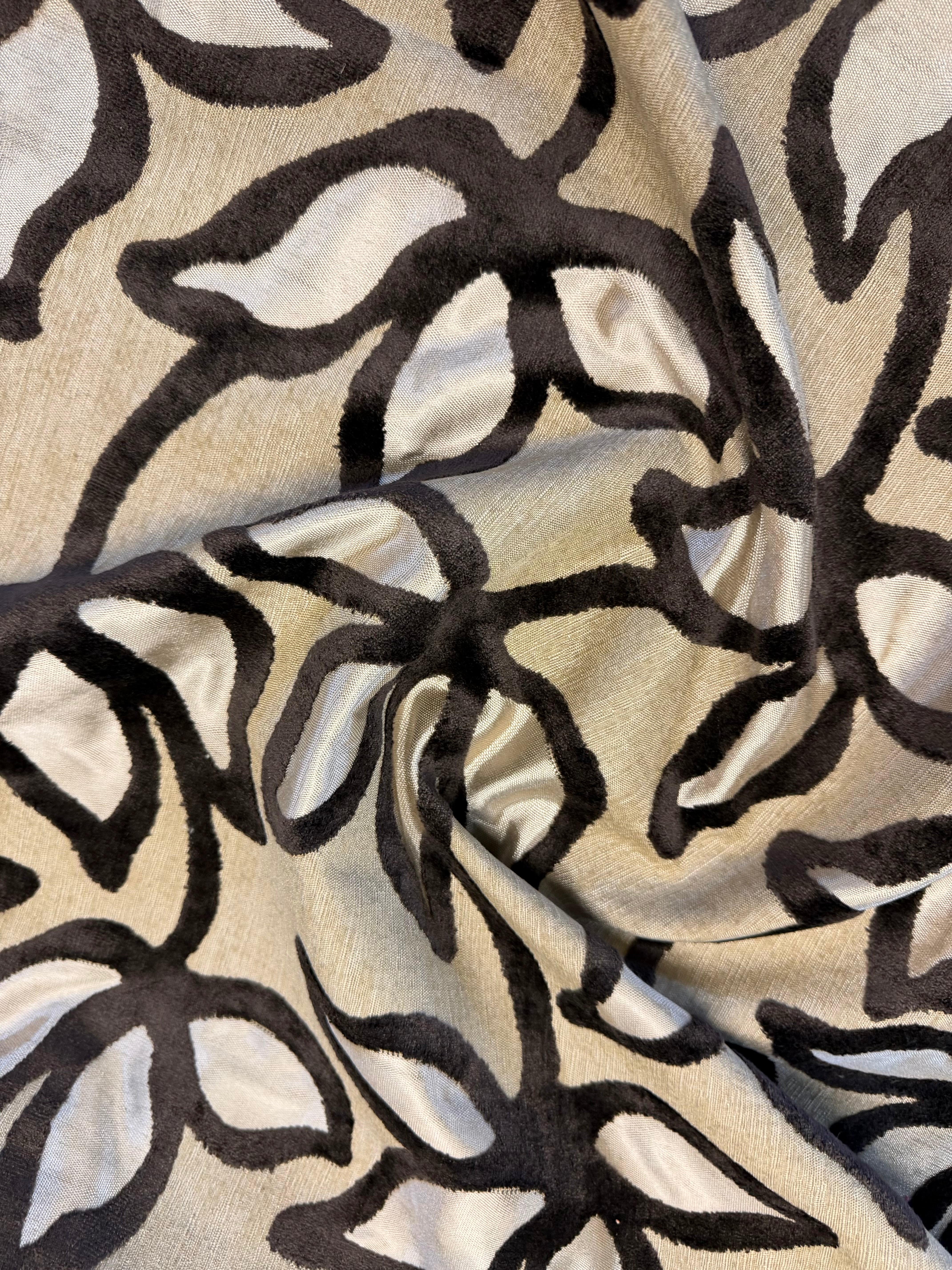 Contemporary Floral Furnishing Fabric – Brown & Cream on Beige | Heavyweight 150cm Wide