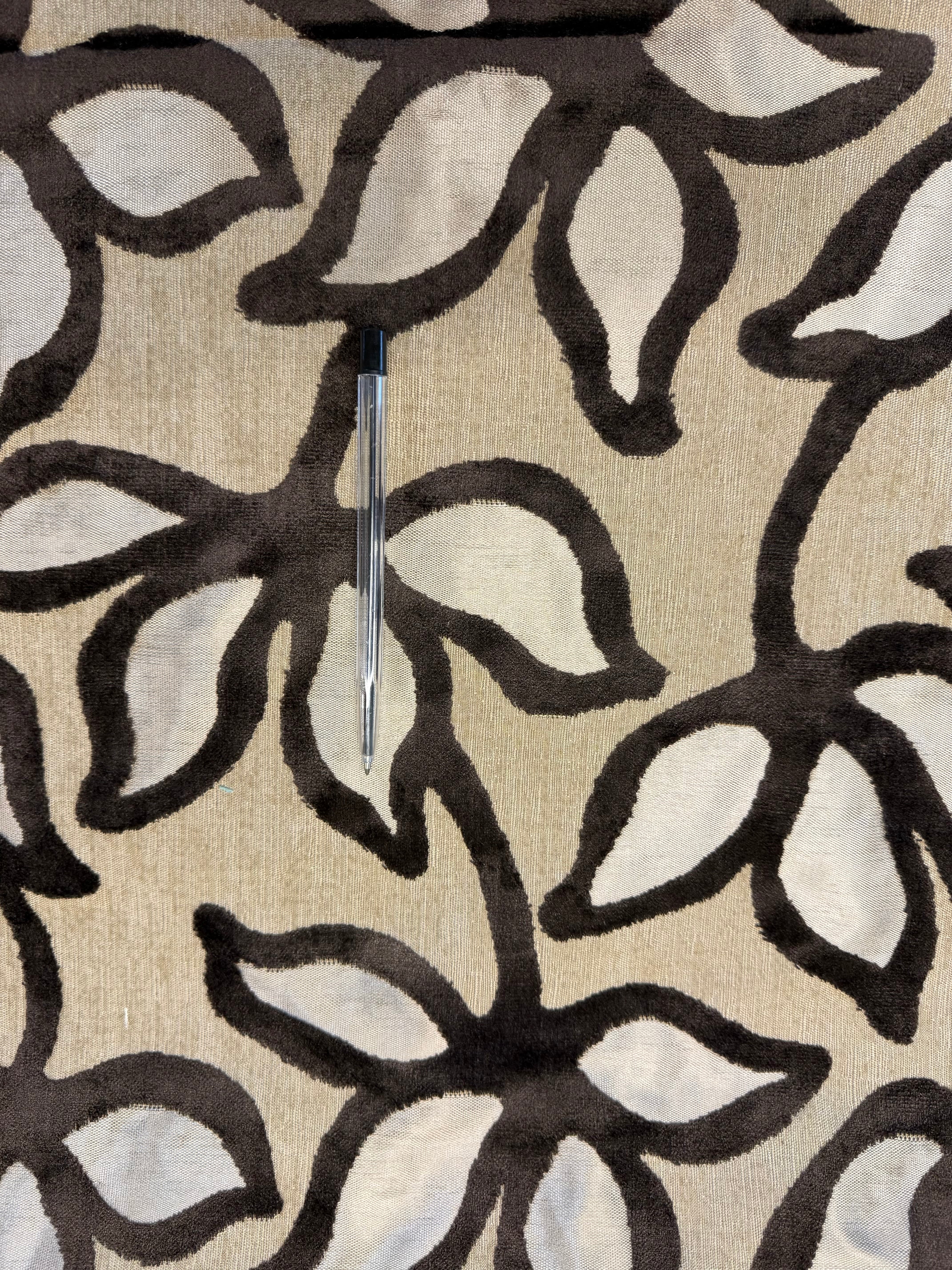 Contemporary Floral Furnishing Fabric – Brown & Cream on Beige | Heavyweight 150cm Wide