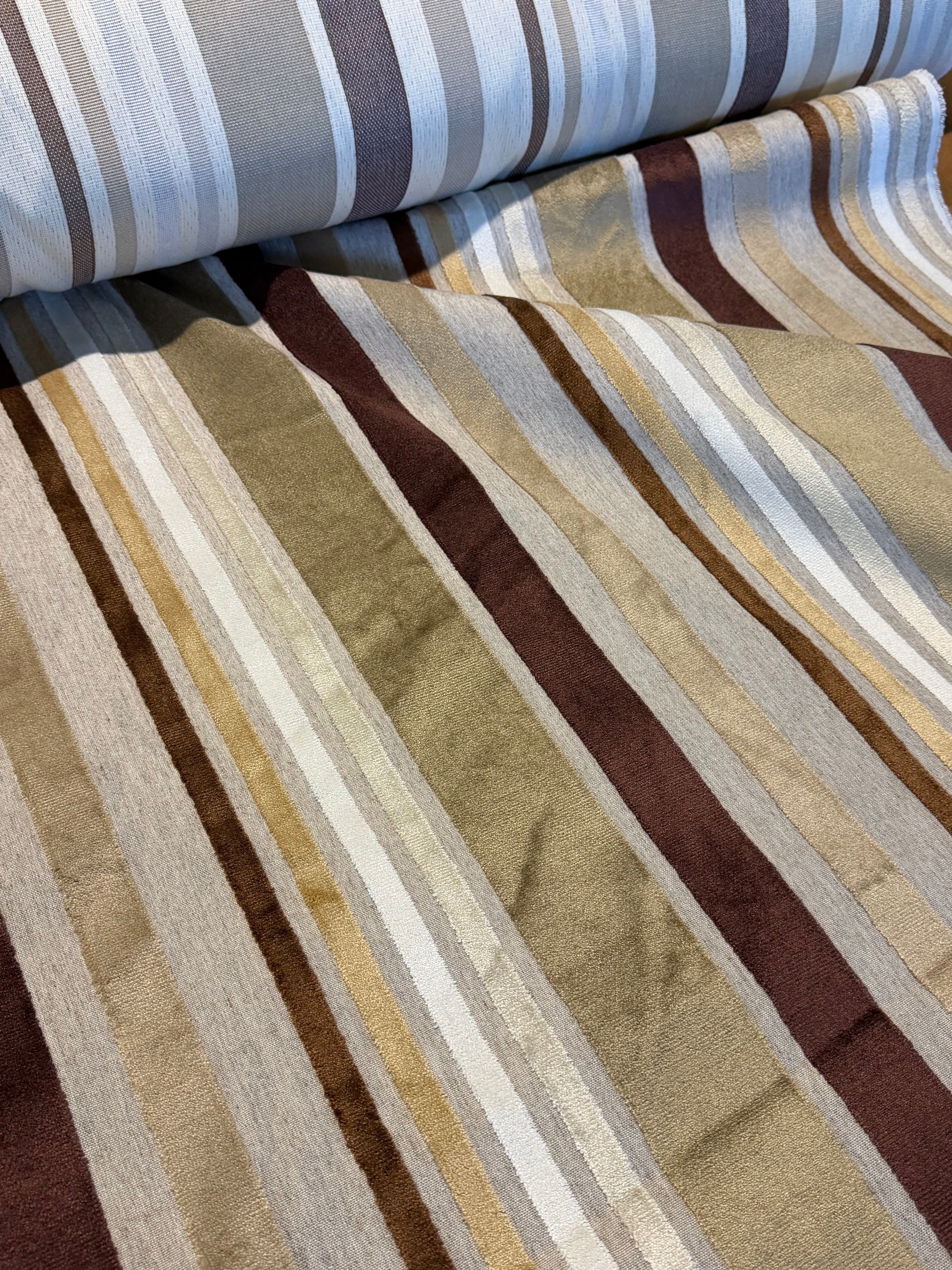Brown & Beige Striped Heavyweight Furnishing Fabric – 150cm Wide