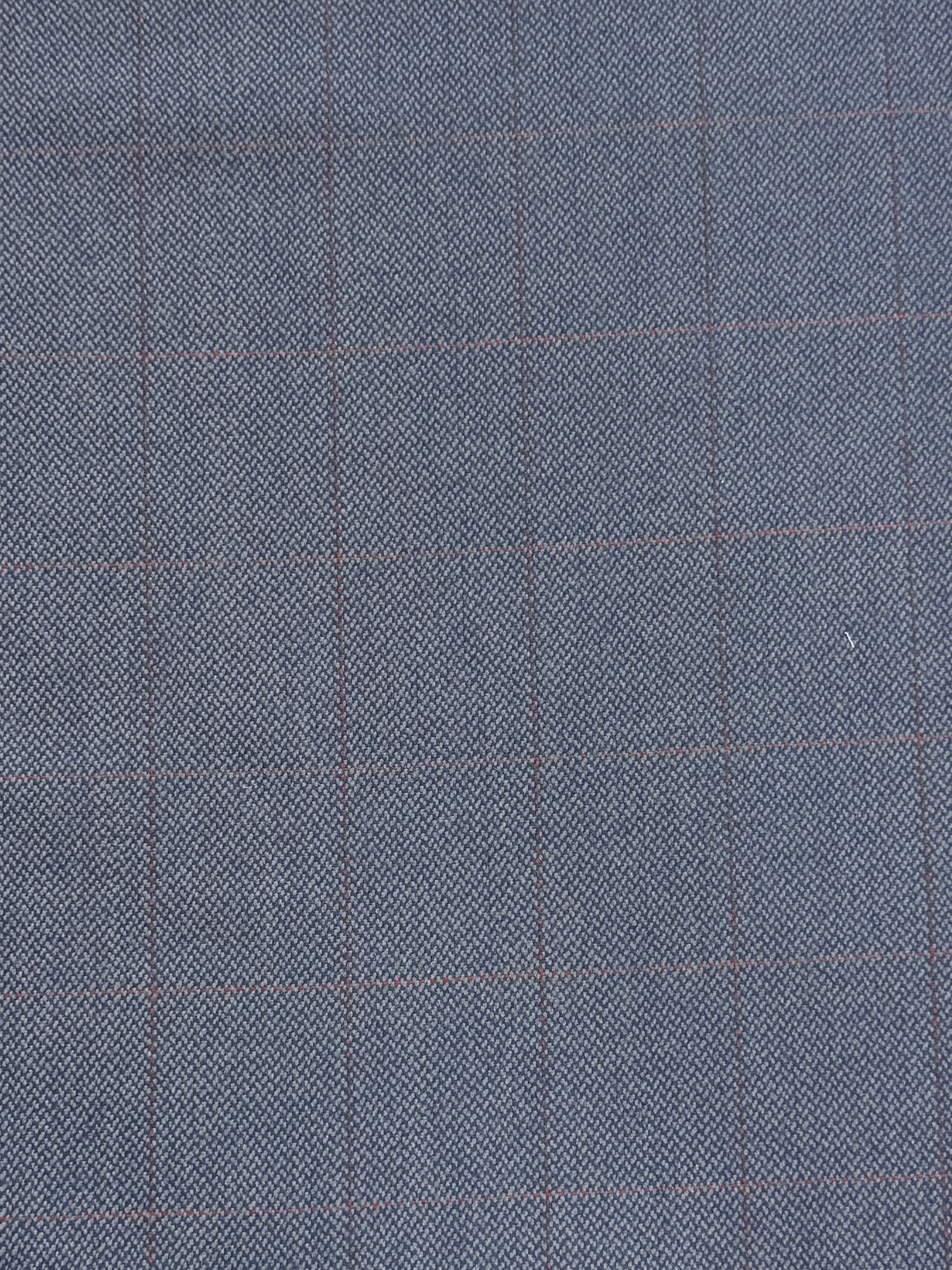 British Woven Dark Blue Check Wool Suiting Fabric – 100% Wool – 150 cm Wide