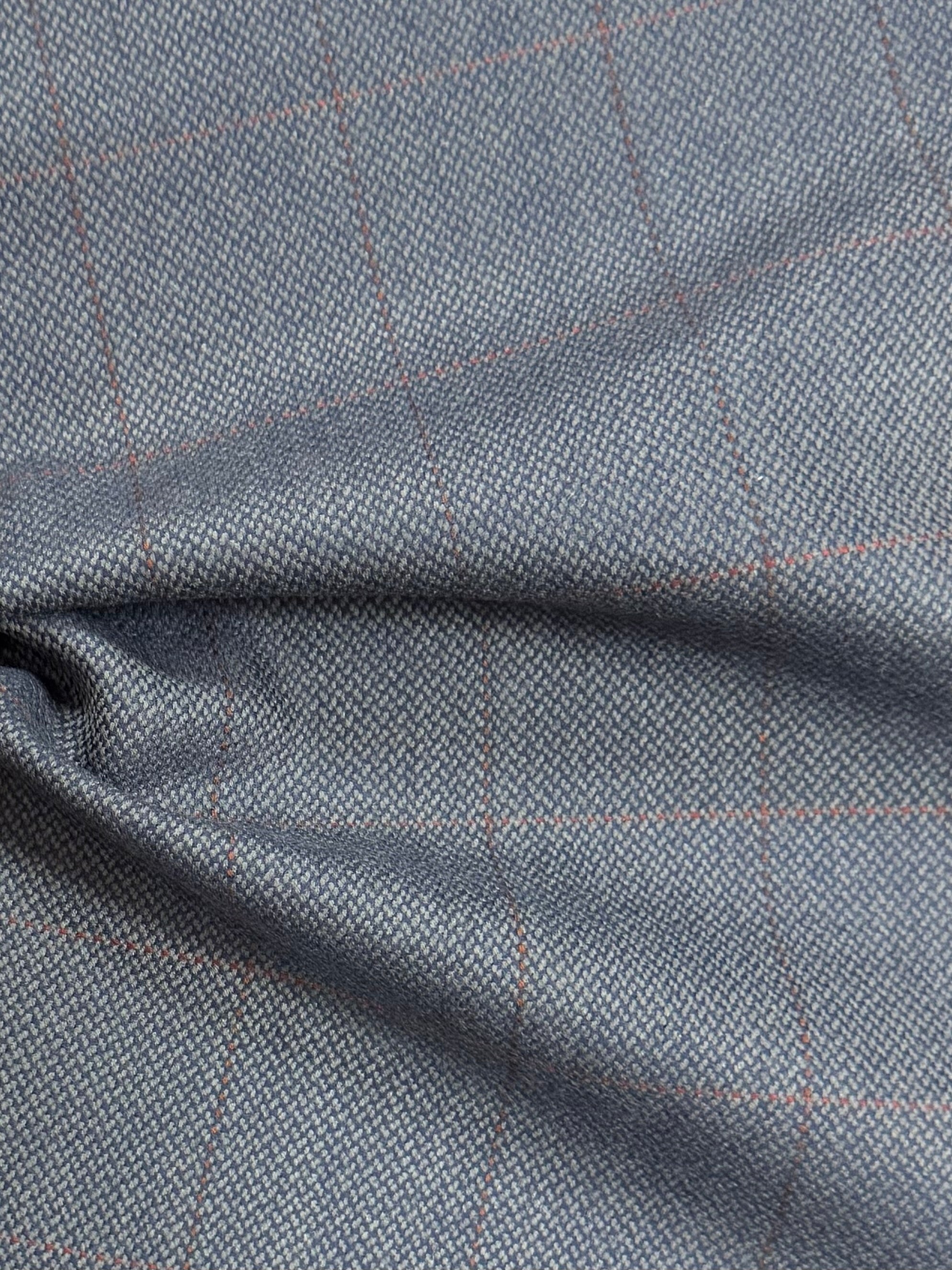 British Woven Dark Blue Check Wool Suiting Fabric – 100% Wool – 150 cm Wide