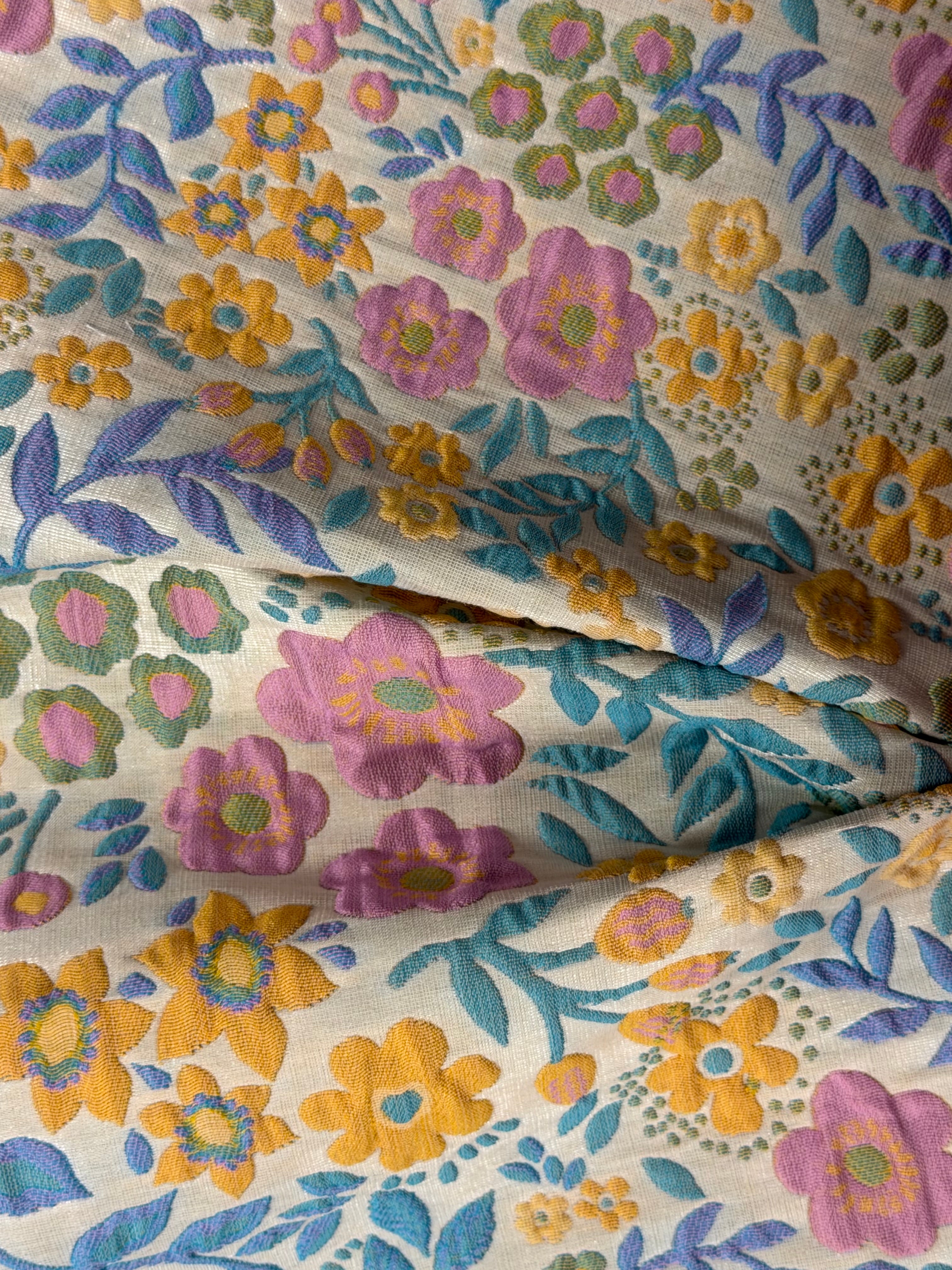 Multicoloured Floral Jacquard Fabric – 87% Polyester, 13% Cotton – 148 cm Wide