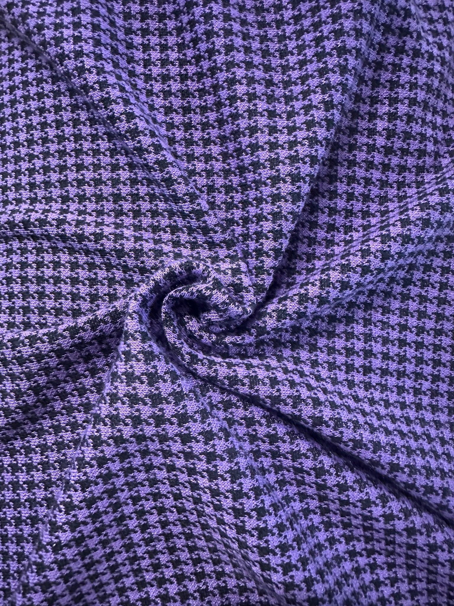 Purple & Black Houndstooth dressmaking Fabric – Sleek & Stretchy