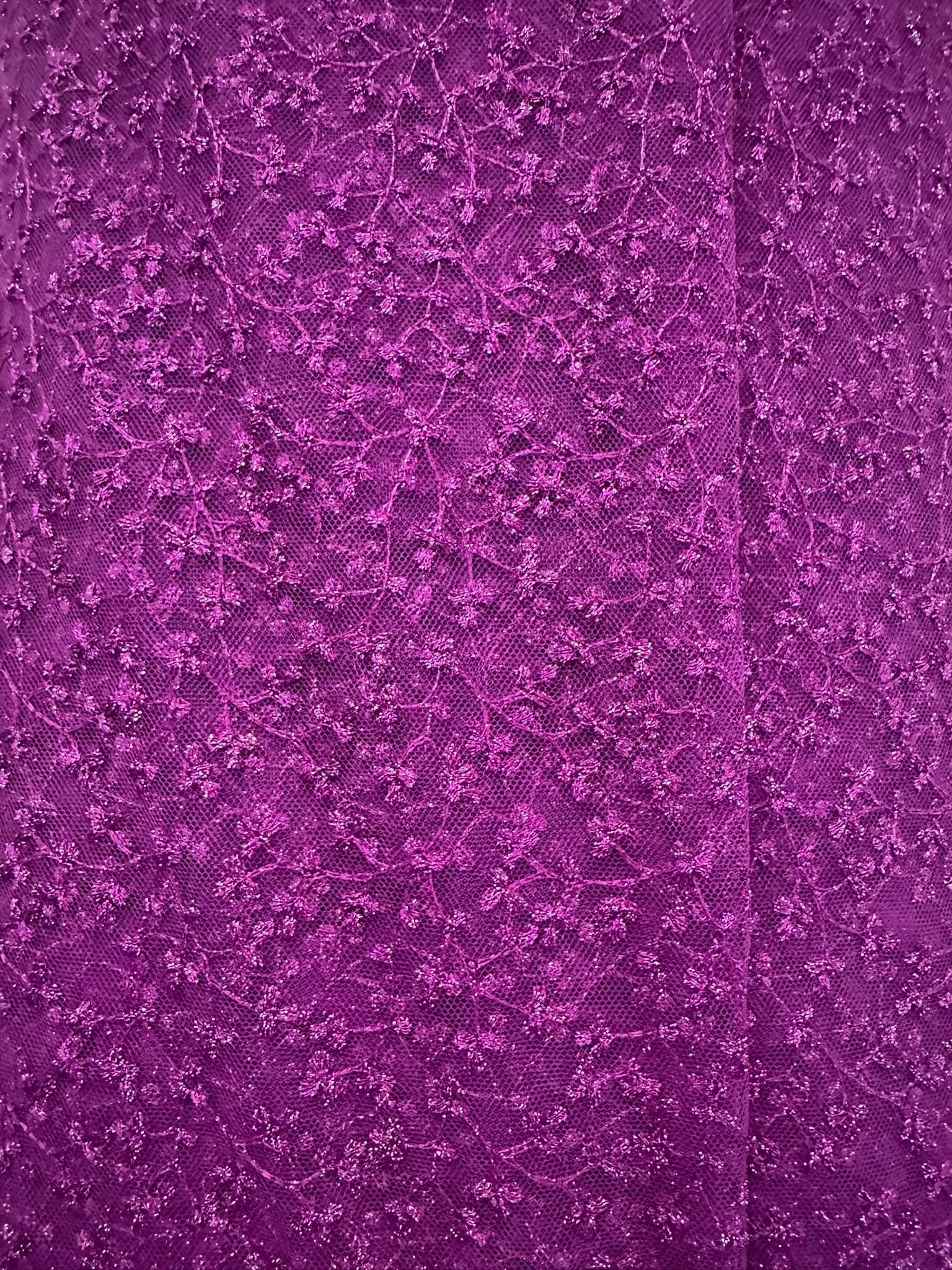 Magenta Embroidered Lace Fabric with Metallic Thread – Delicate Floral Design