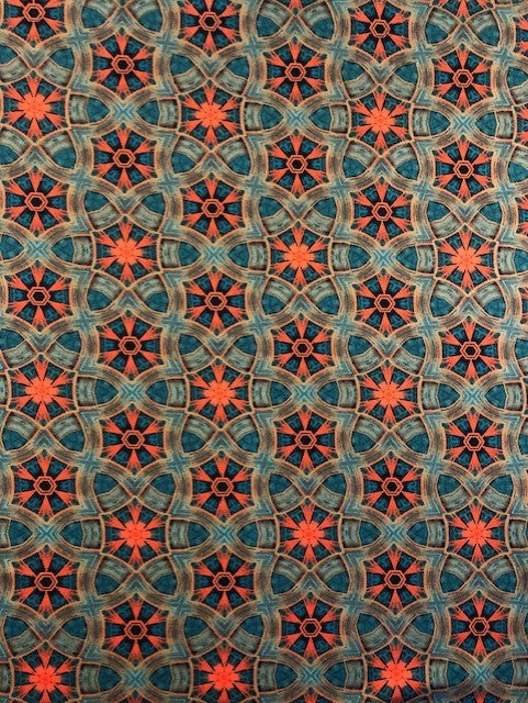 Orange & Emerald Geometric Design on Satin