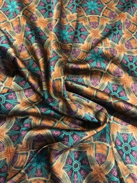 Purple & Emerald Geometric Design on Satin