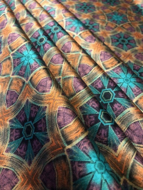 Purple & Emerald Geometric Design on Satin