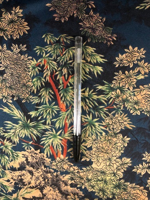 Tree & Leaf Print on Navy Satin
