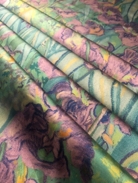 Iris Flower Print on Satin