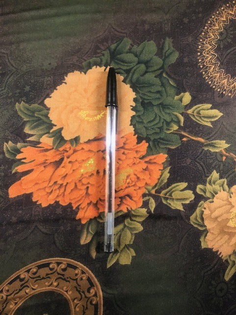 Oriental Style Flower Print on Satin