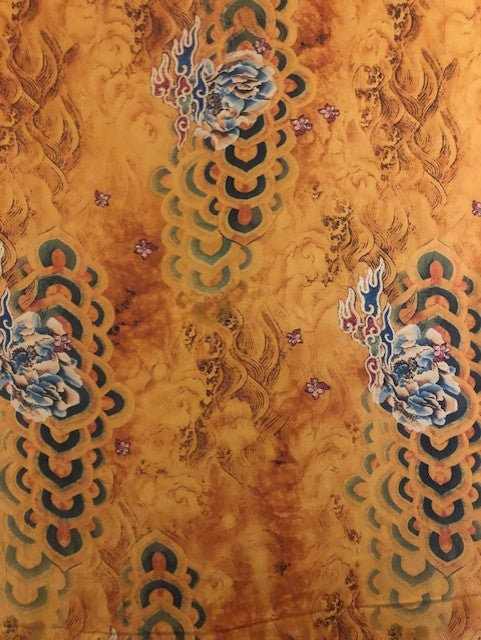 Oriental Style Print on Gold Satin