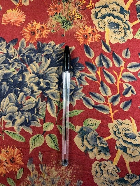 Floral Print on Red Satin